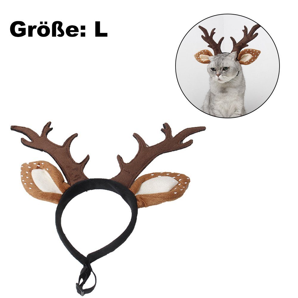 Einemgeld Haarband Haustier Weihnachten Kopf Hoop, mit Rentier Geweih, für Katze Hund, L