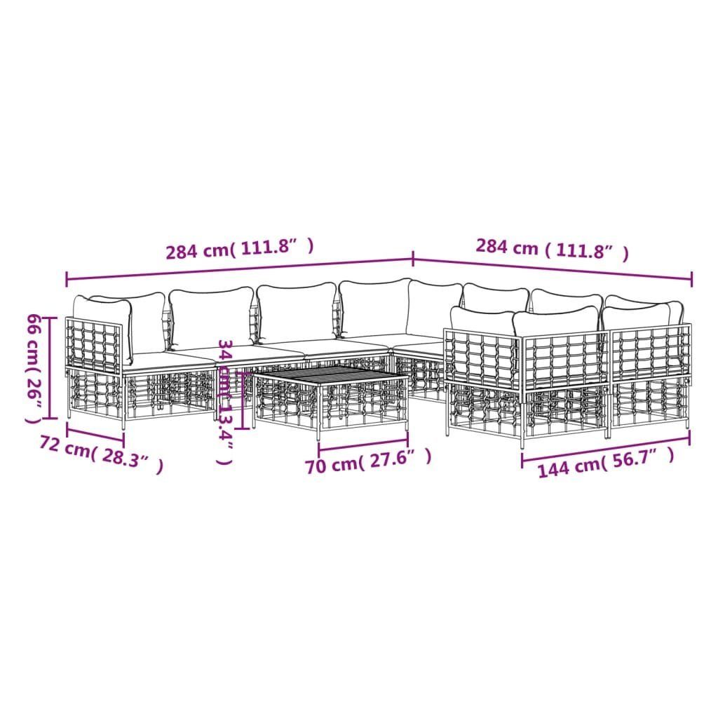 vidaXL Loungesofa 9-tlg. Garten-Lounge-Set mit Kissen Anthrazit Poly Rattan, 9 Teile