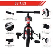 HOMCOM Kinder Laufrad, Lauflernrad, Kinderfahrrad, 2-in-1, Kinderrad mit Stützrädern und Pedalen, 2-5 Jahre, Sitzhöhenverstellbar, PP, Rot, 85 x B36 x H54 cm