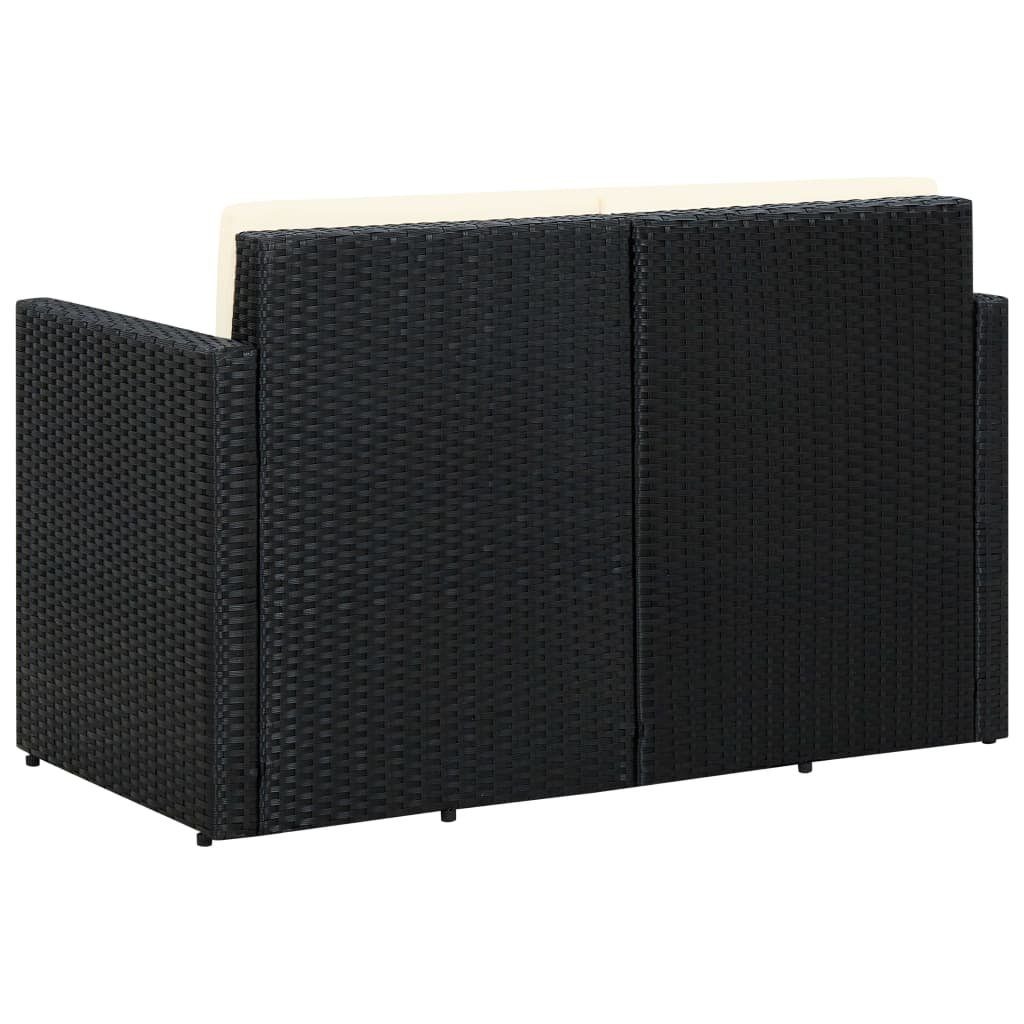 vidaXL Loungesofa 2-Sitzer-Gartensofa mit Auflagen Schwarz Poly Rattan, 1 Teile