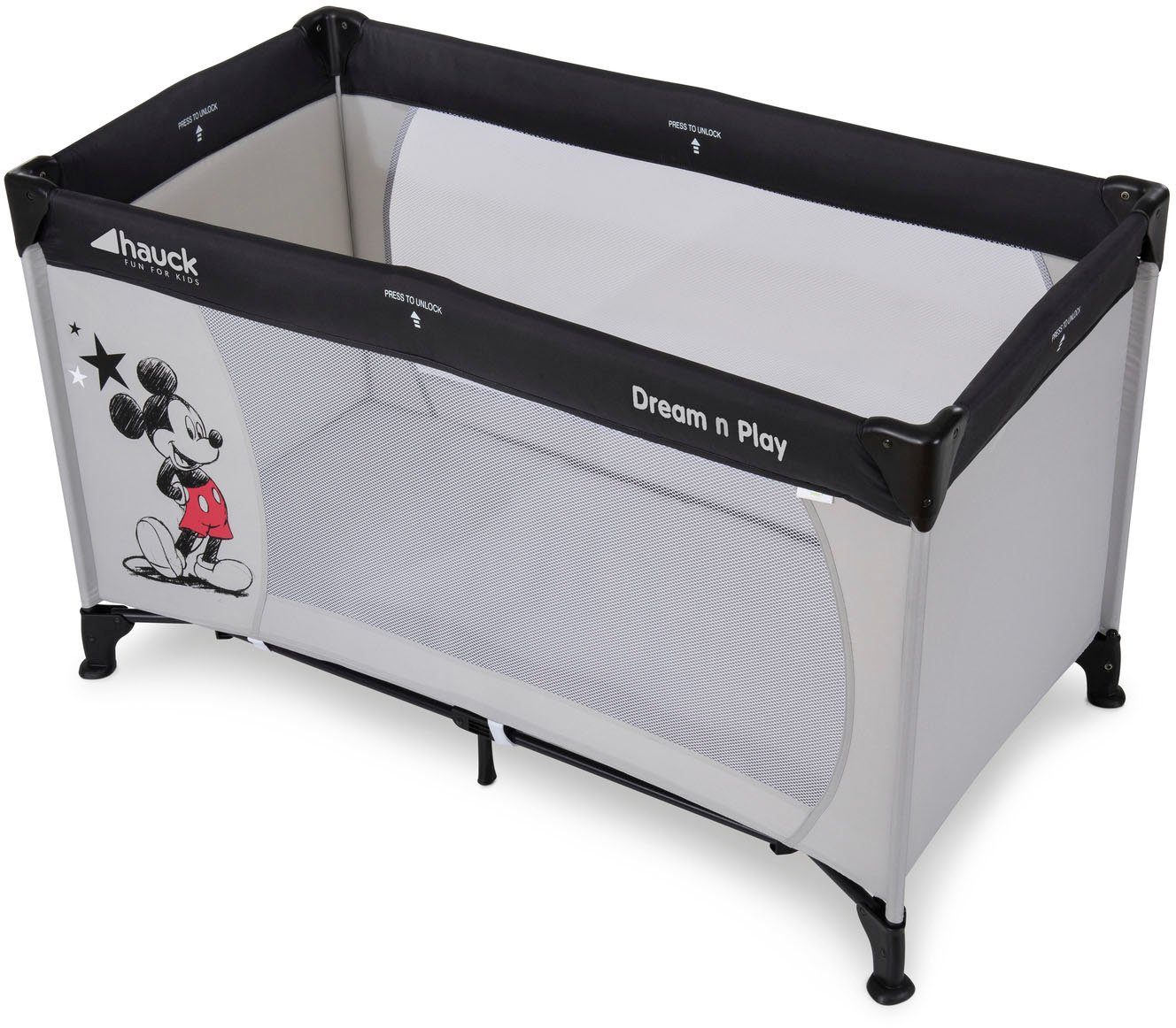 Hauck Baby-Reisebett Dream N Play - Mickey Stars, inkl. Transporttasche