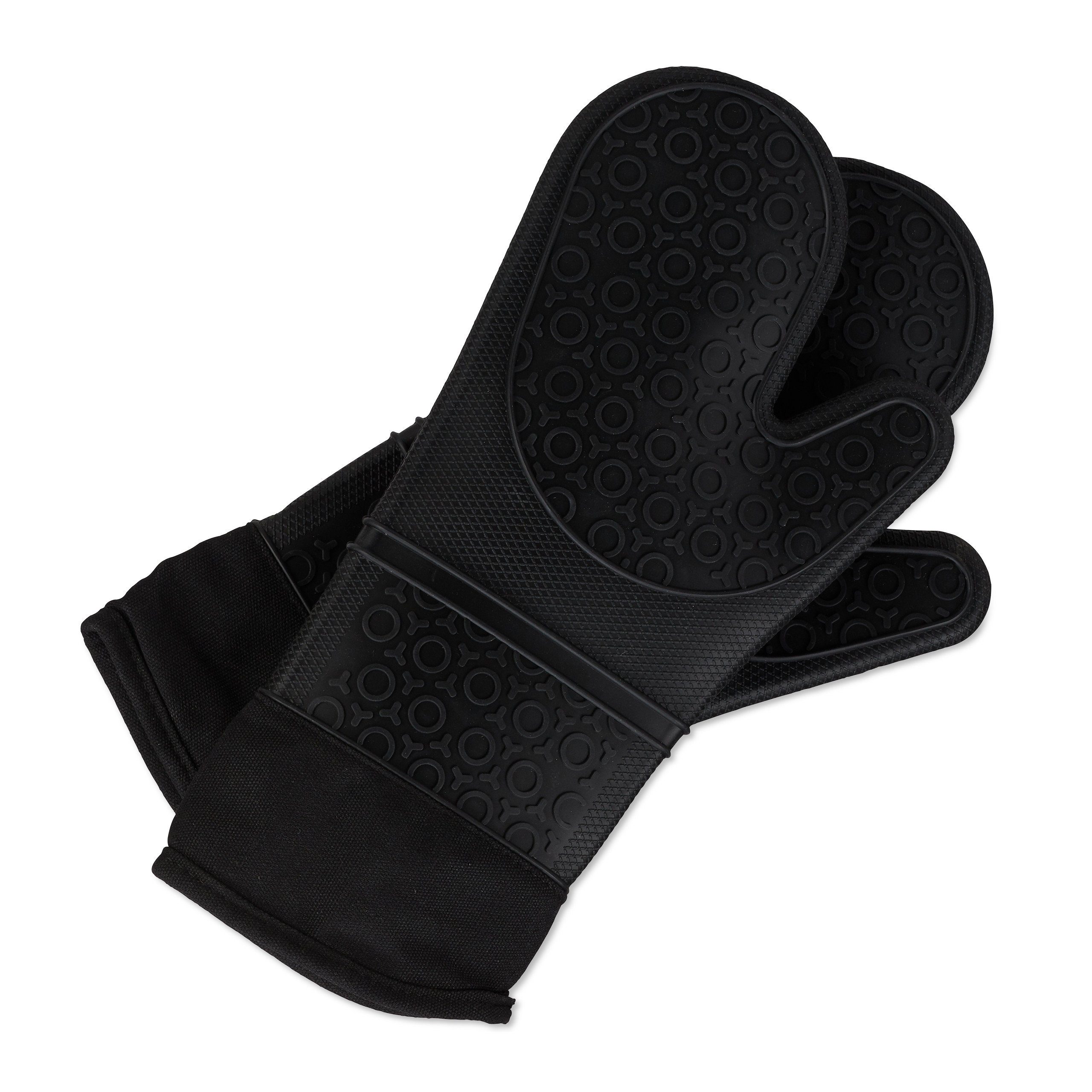 relaxdays Topfhandschuhe Ofenhandschuhe Silikon, Schwarz