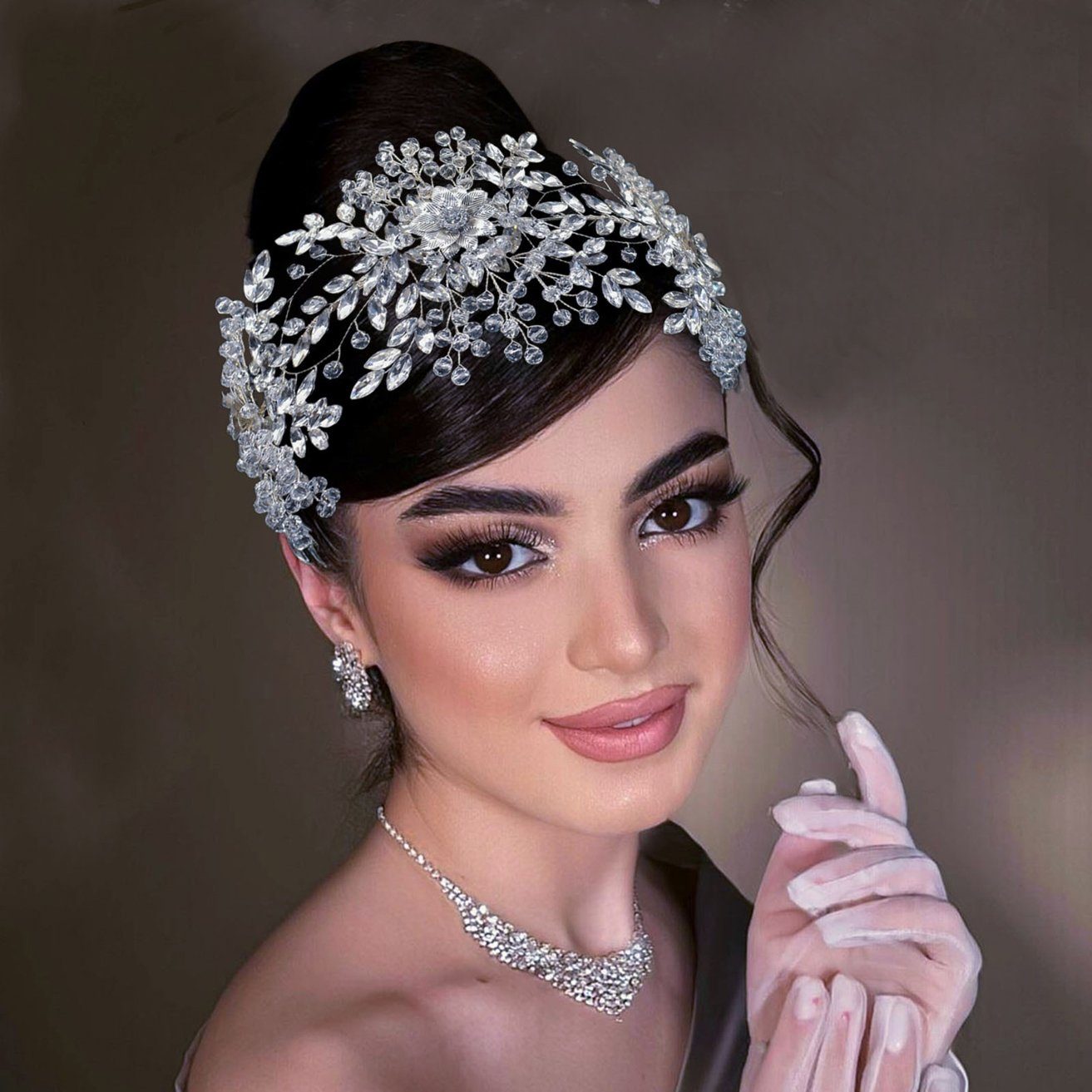 HOHEA H Haarband Kristall-Stirnband, Hochzeits-Haarschmuck, Braut-Haarschmuck, 1-tlg., Silberne Haaraccessoires sind elegante Haaraccessoires für Frauen, Silberner Haarschmuck, Brauthaarnadeln, Kristallkrone