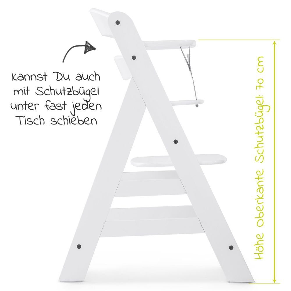 Hauck Hochstuhl Alpha Plus White (Set), Mitwachsender Holz Kinderhochstuhl mit Sitzauflage höhenverstellbar