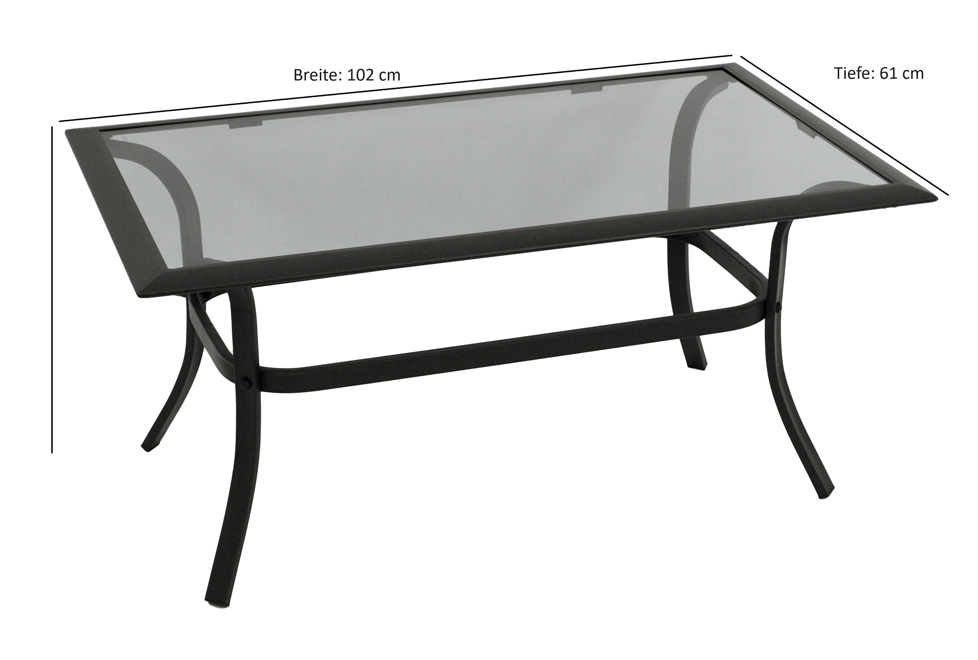 DEGAMO Beistelltisch ZAGREB gross, 102x61cm, Stahl schwarz + Glas, Indoor + Outdoor