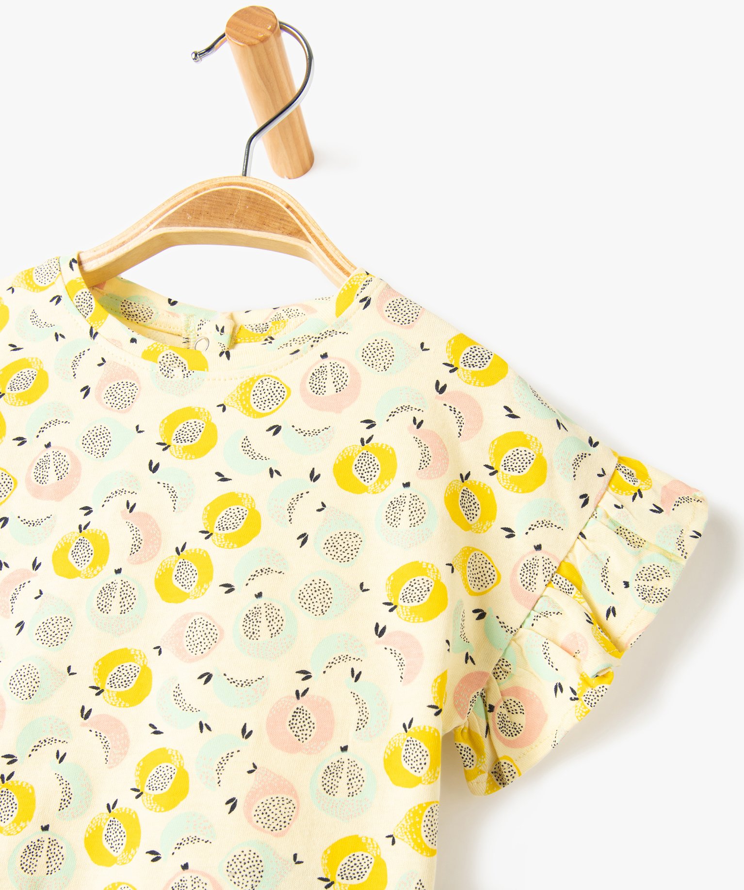 Tee-shirt bébé fille imprimé à manches courtes volantées jaune | GEMO