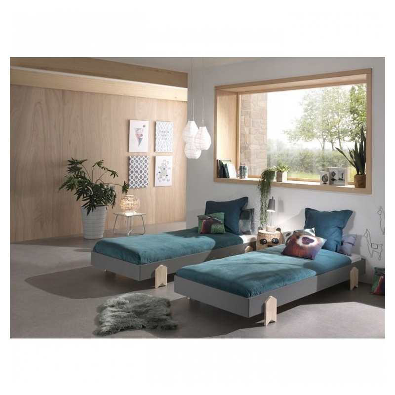2 lits empilables 90x200cm Modulo gris