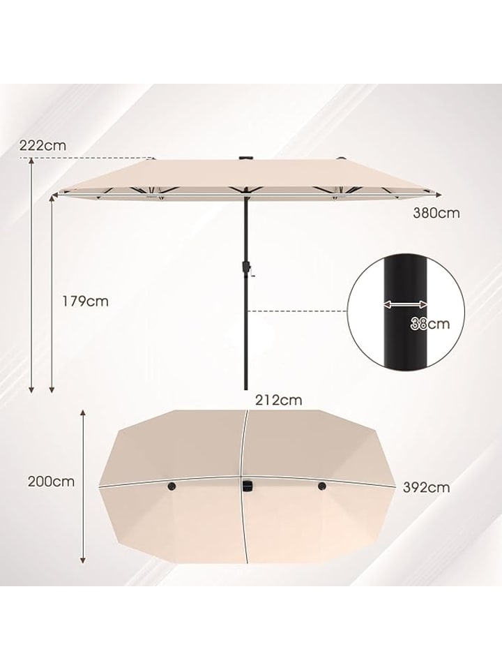 COSTWAY Doppelsonnenschirm mit LED 380 x 200 cm in Beige günstig kaufen onesize