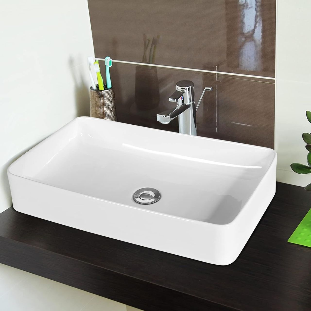 Costway 60x35cm Waschbecken mit Pop-up-Ablauf