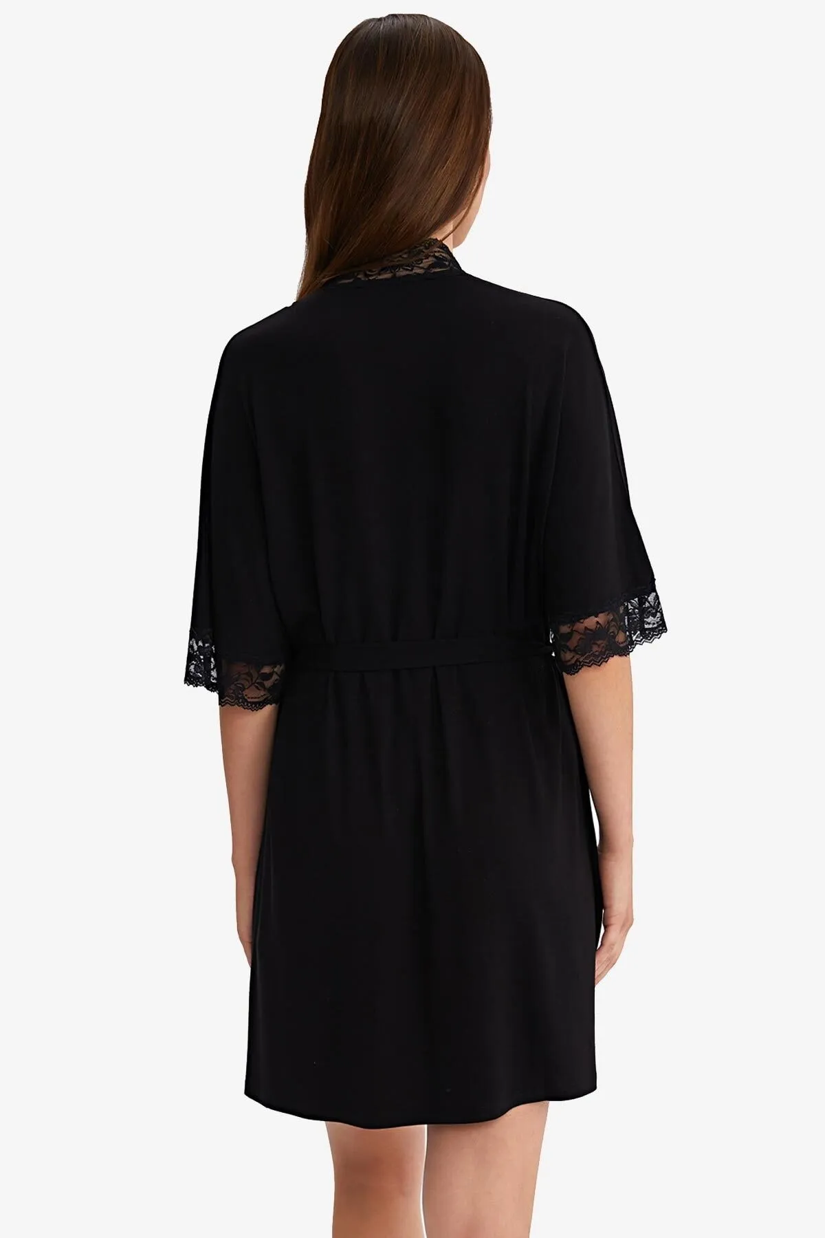 AYYILDIZ  59441 Schwarzes Morgenkleid aus gekämmter Baumwolle