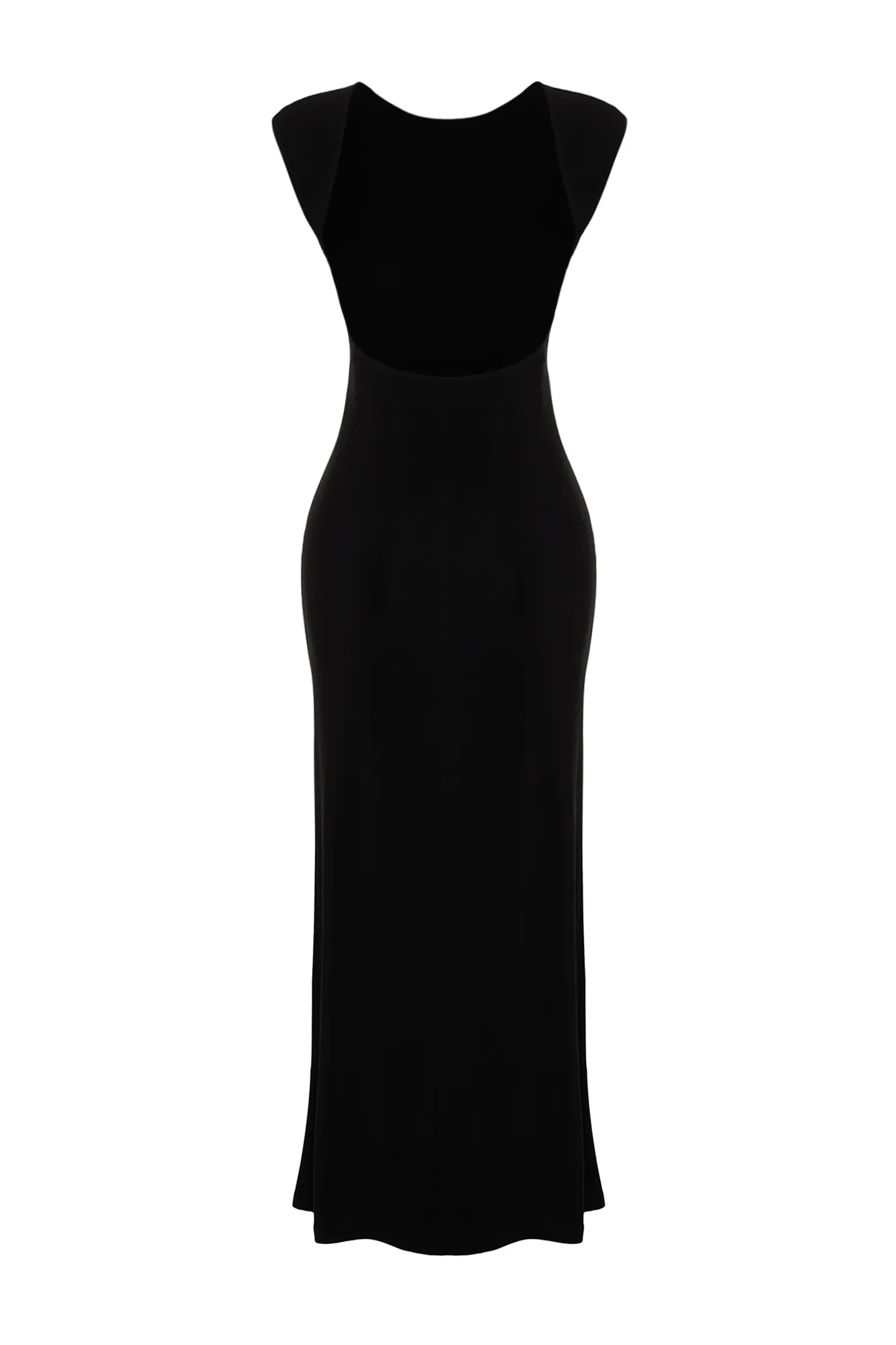 Trendyol Collection  Schwarzes rückenfreies, tailliertes/tailliertes Maxi-Bleistiftkleid aus flexiblem Strick TWOSS24EL00090