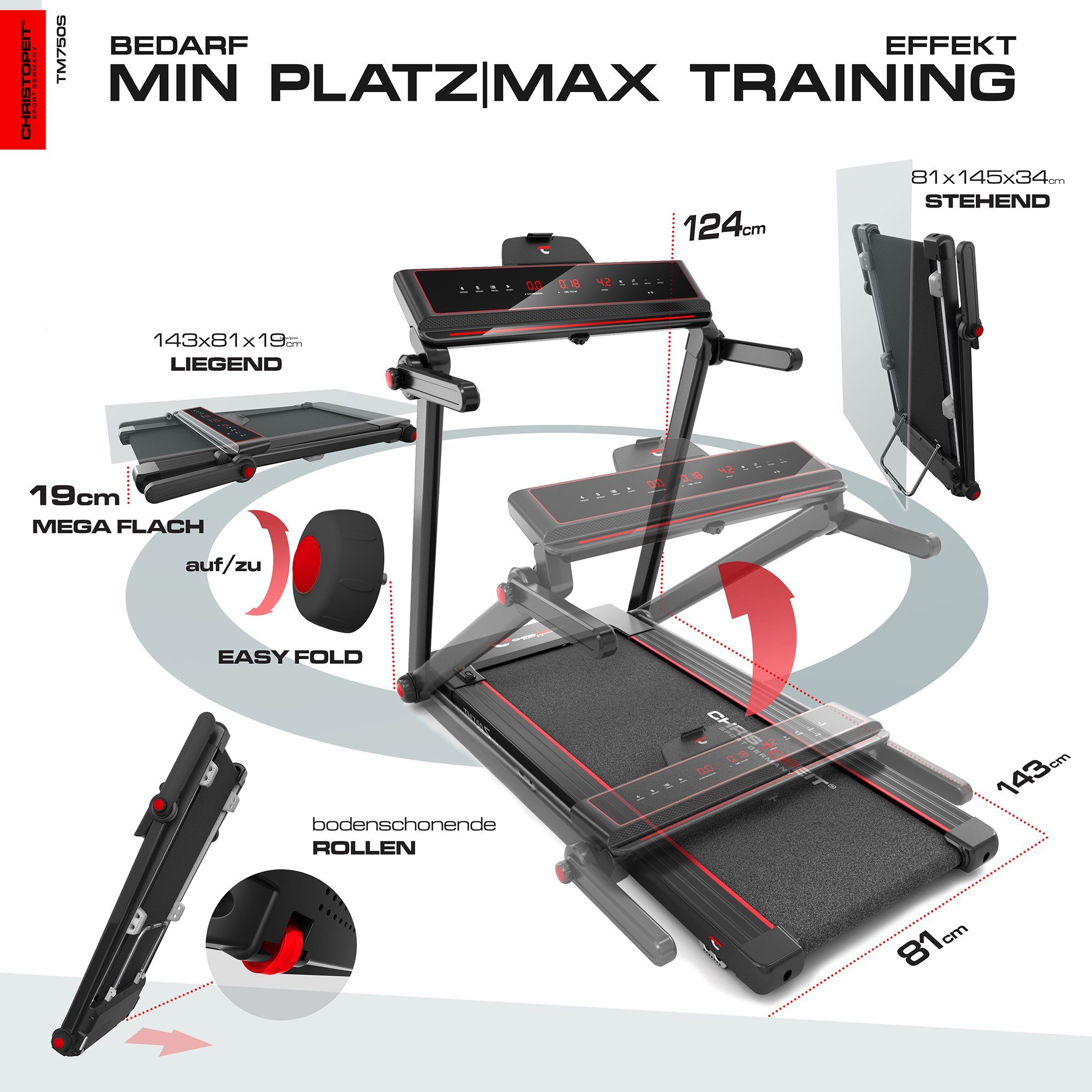 Christopeit Sport® Laufband TM 750 S, 95% vormontiert, nur 19 cm flach