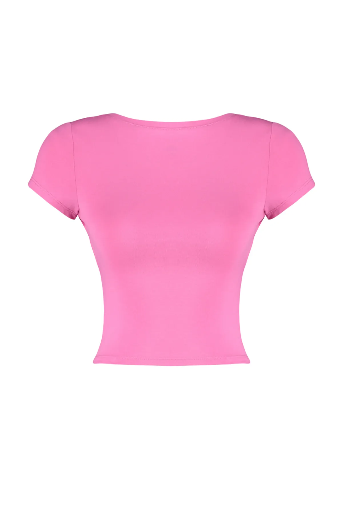 Trendyol Collection  Rosa, tief ausgeschnittene, kurze Strickbluse aus Baumwollstretch TWOSS23BZ00912