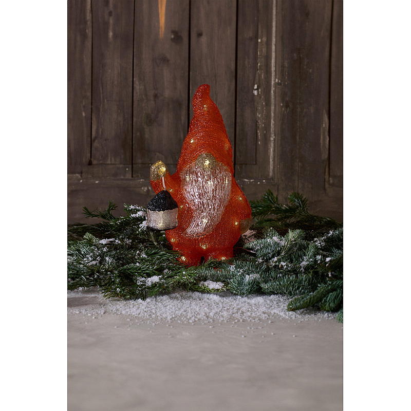 Home Julefigur utendørs med lys nisse m/lykt, 39 cm