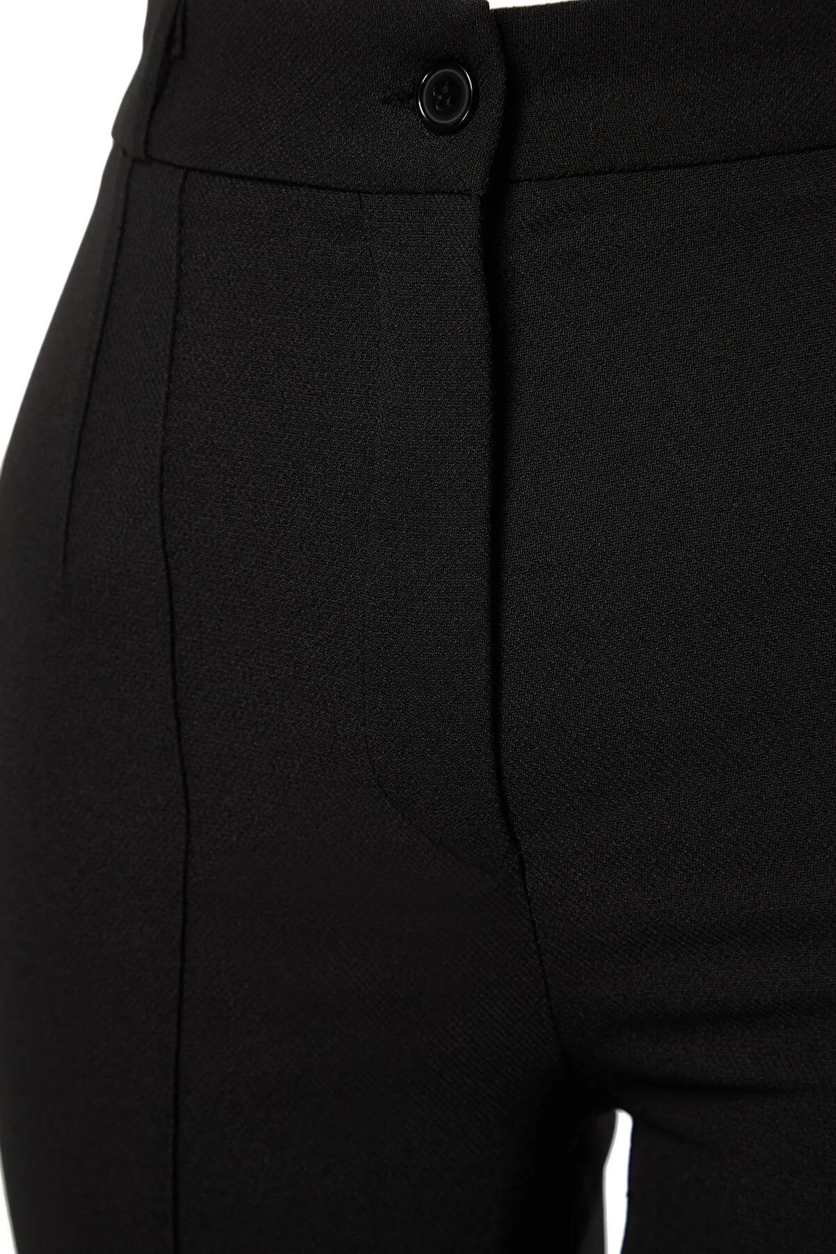 Trendyol Collection  Schwarze, gerade geschnittene, gerippte, genähte Webhose mit hoher Taille TWOSS21PL0093