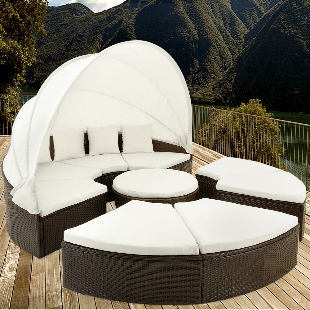 Casaria Sonneninsel Polyrattan mit Sonnendach 230 x 230 x 65cm braun/creme