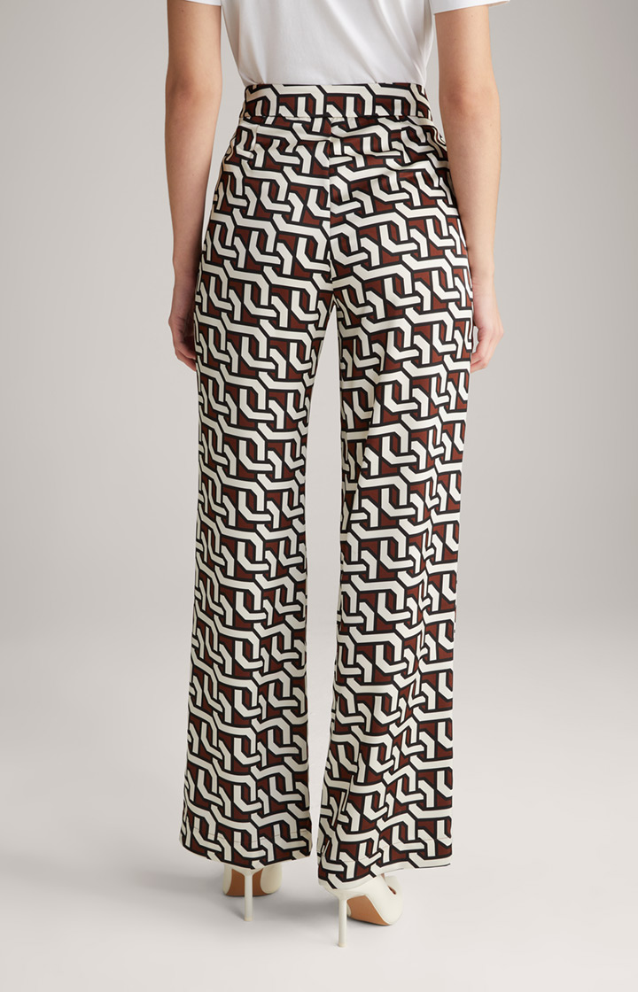 Satin-Hose in Braun/Creme/Schwarz gemustert