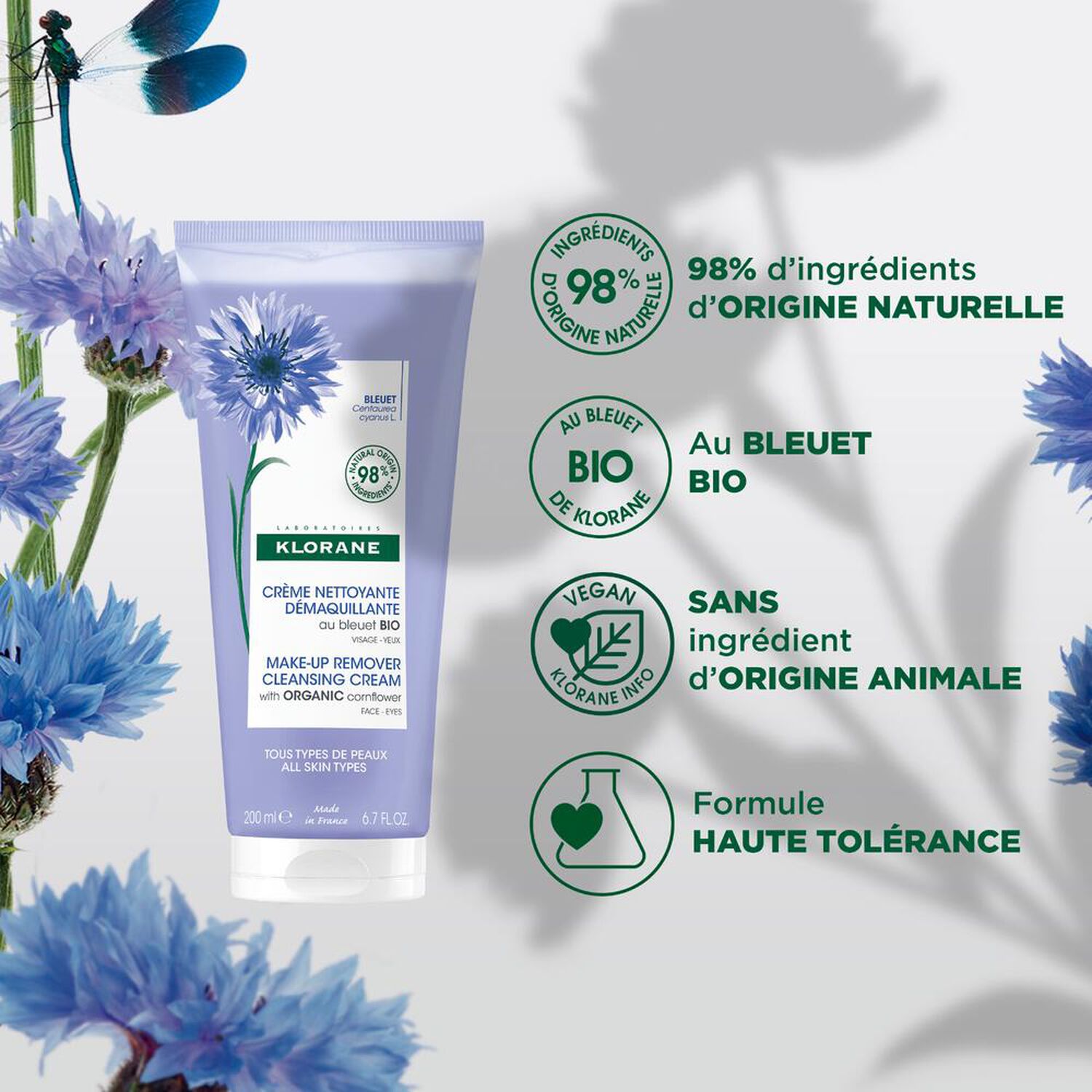 Klorane Bleuet Crème Nettoyant Démaquillant