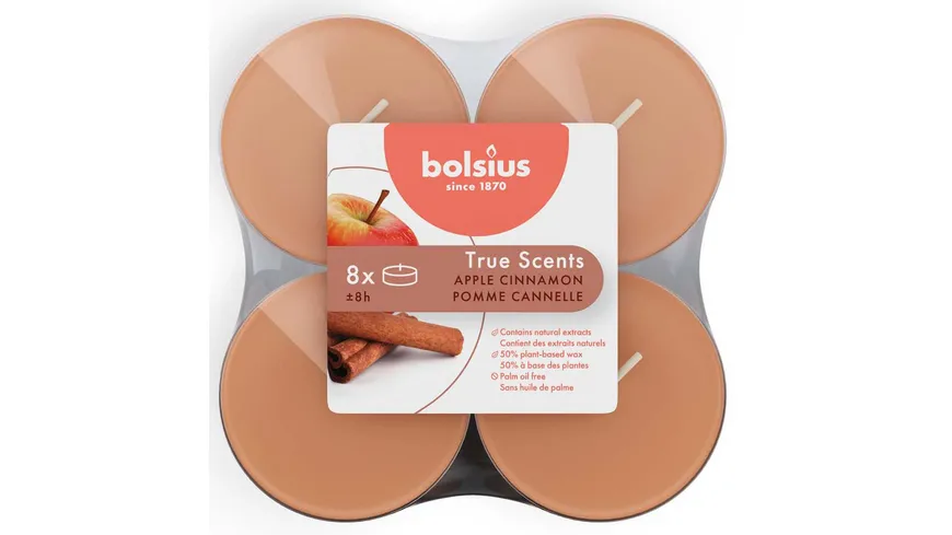bolsius Maxi-Teelichte True Scents 8h 8er Pack Apple Cinammon