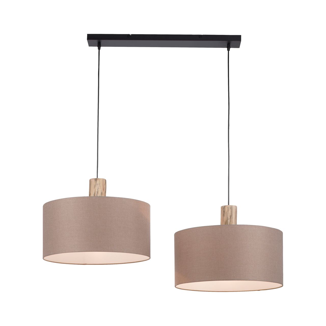 JUST LIGHT LeuchtenDirekt Pendelleuchte LINEN, Holzapplikation, natürlicher Materialmix, 2x E27/60W exkl., Innenleuchte