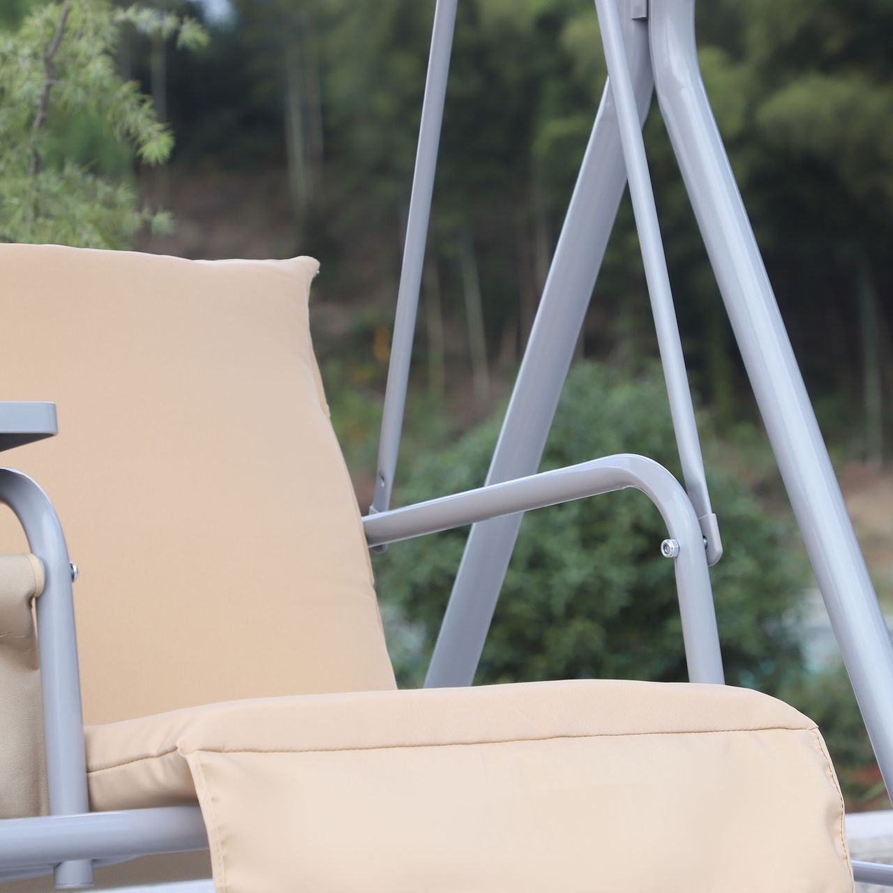 Outsunny Hollywoodschaukel Gartenschaukel 2-Sitzer mit Sonnendach Beige/Grau