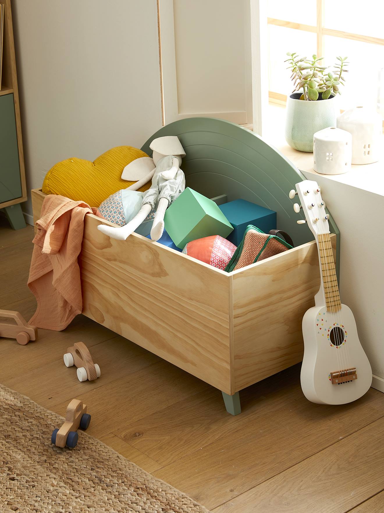 Vertbaudet Kinderzimmer Aufbewahrungskiste REGENBOGEN - salbeigrün