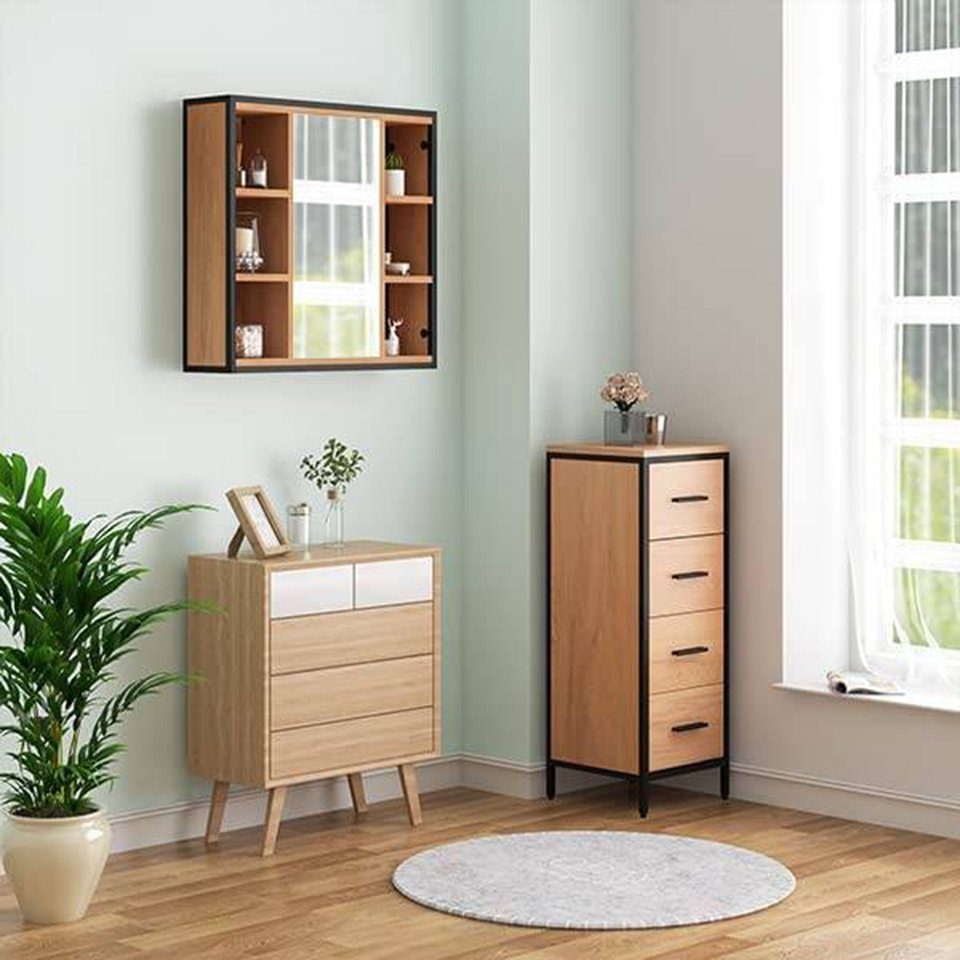 EUGAD Badezimmerspiegelschrank aus Metall Holzwerkstoff, 60 x 58 x 16 cm