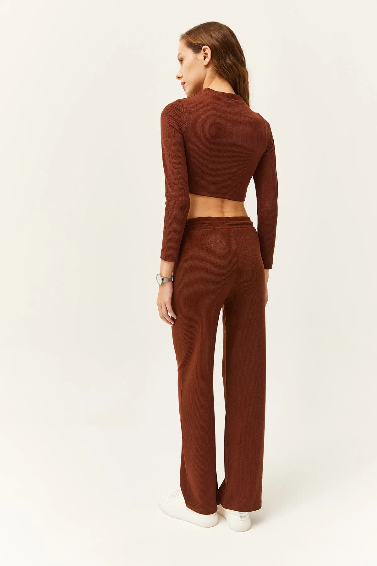 Olalook  Damen Bitter Coffee Cardigan Unten Oben Gerippt Team TKM-19000235