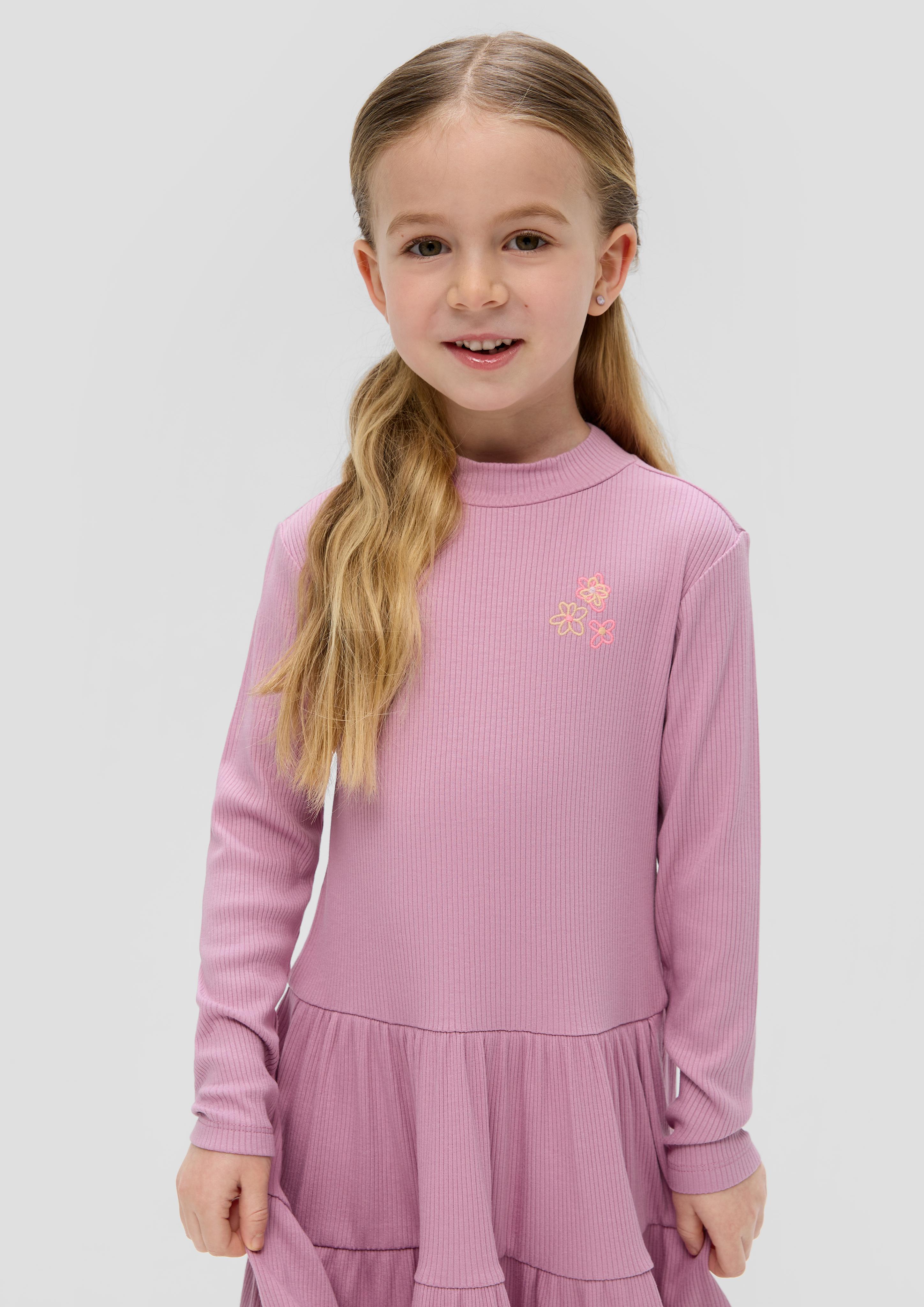 Geripptes Volantkleid mit Stickerei  2140046-4410