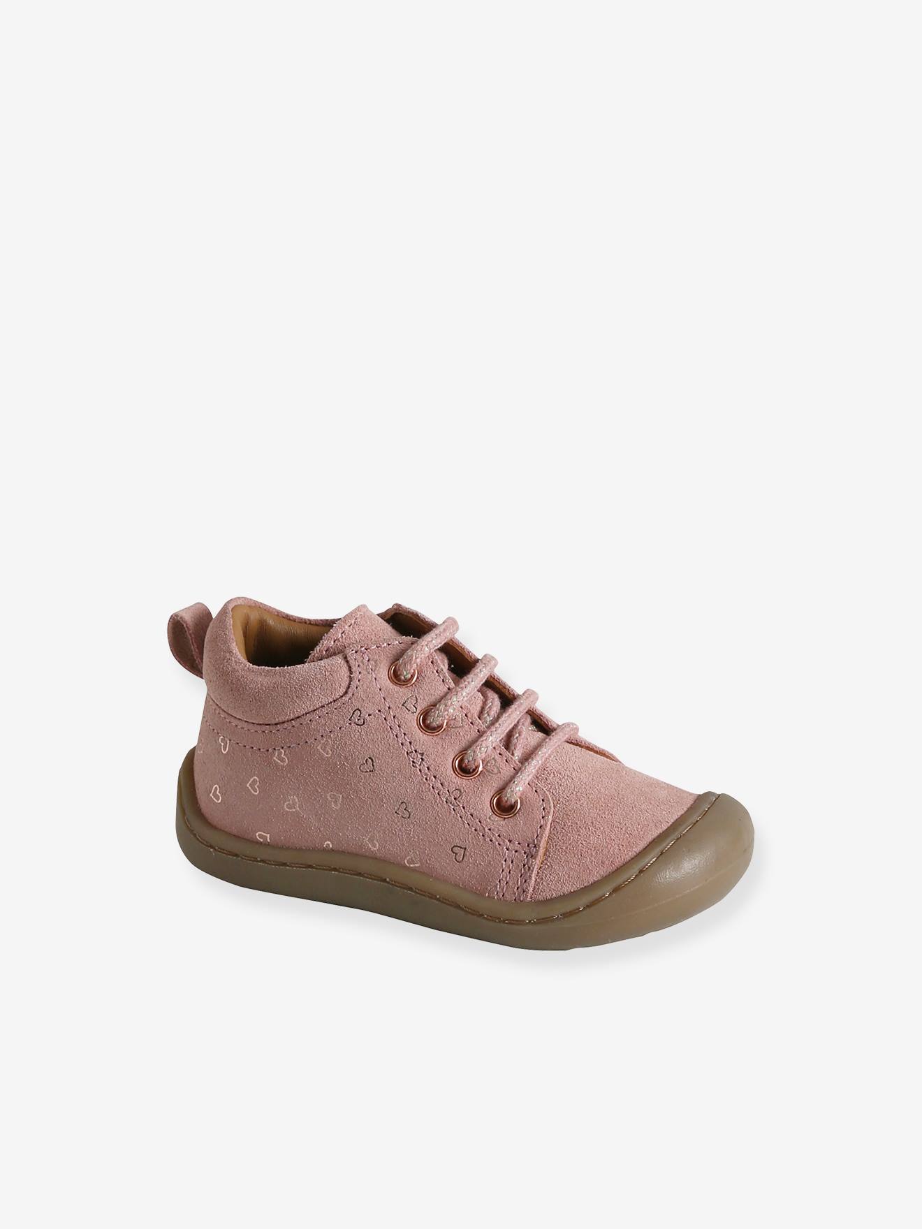 Bottillons lacés cuir souple bébé 4 pattes rose