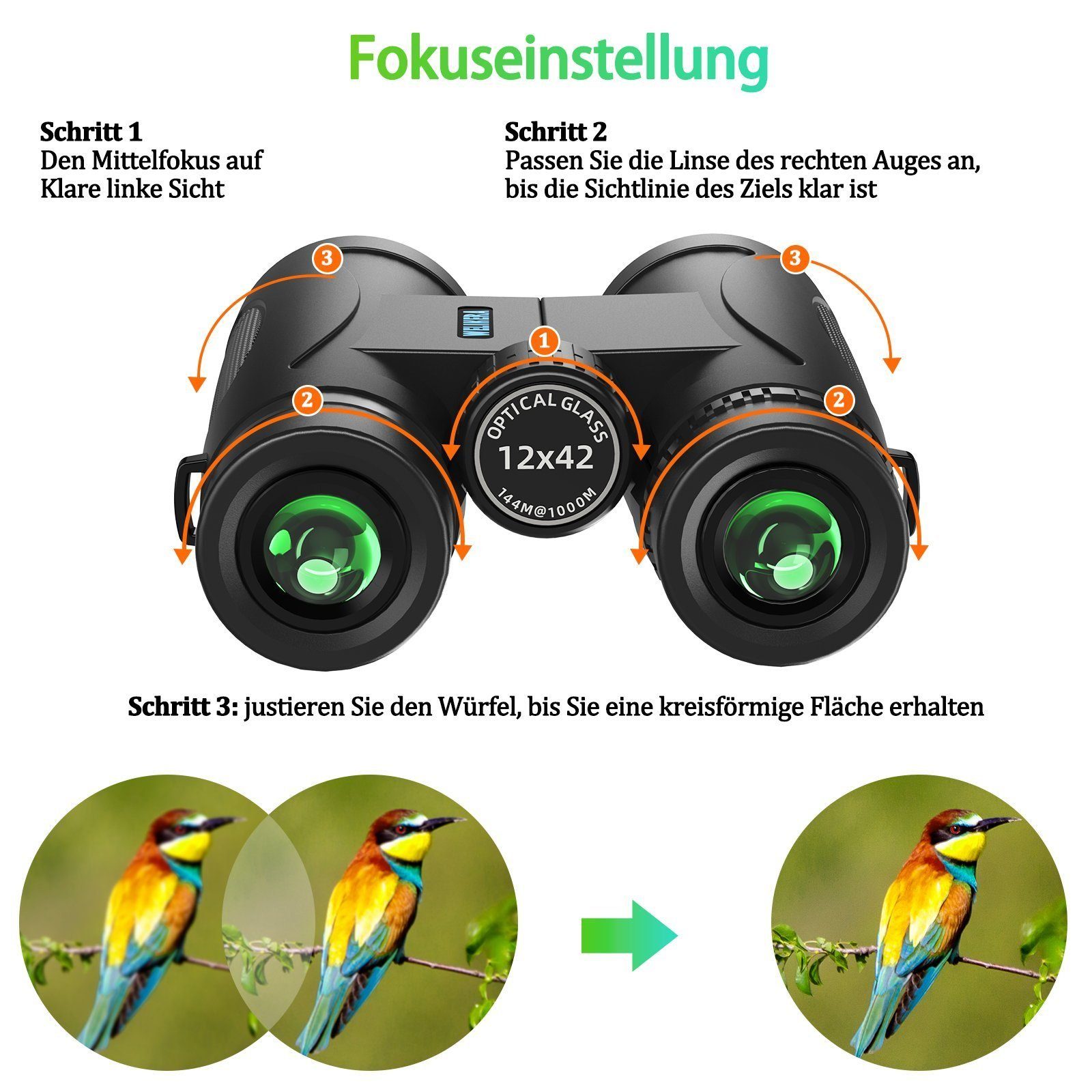 DOPWii 12x42 HD Ferngläser,Kompakte Fernglas Okular-Ferngla Fernglas