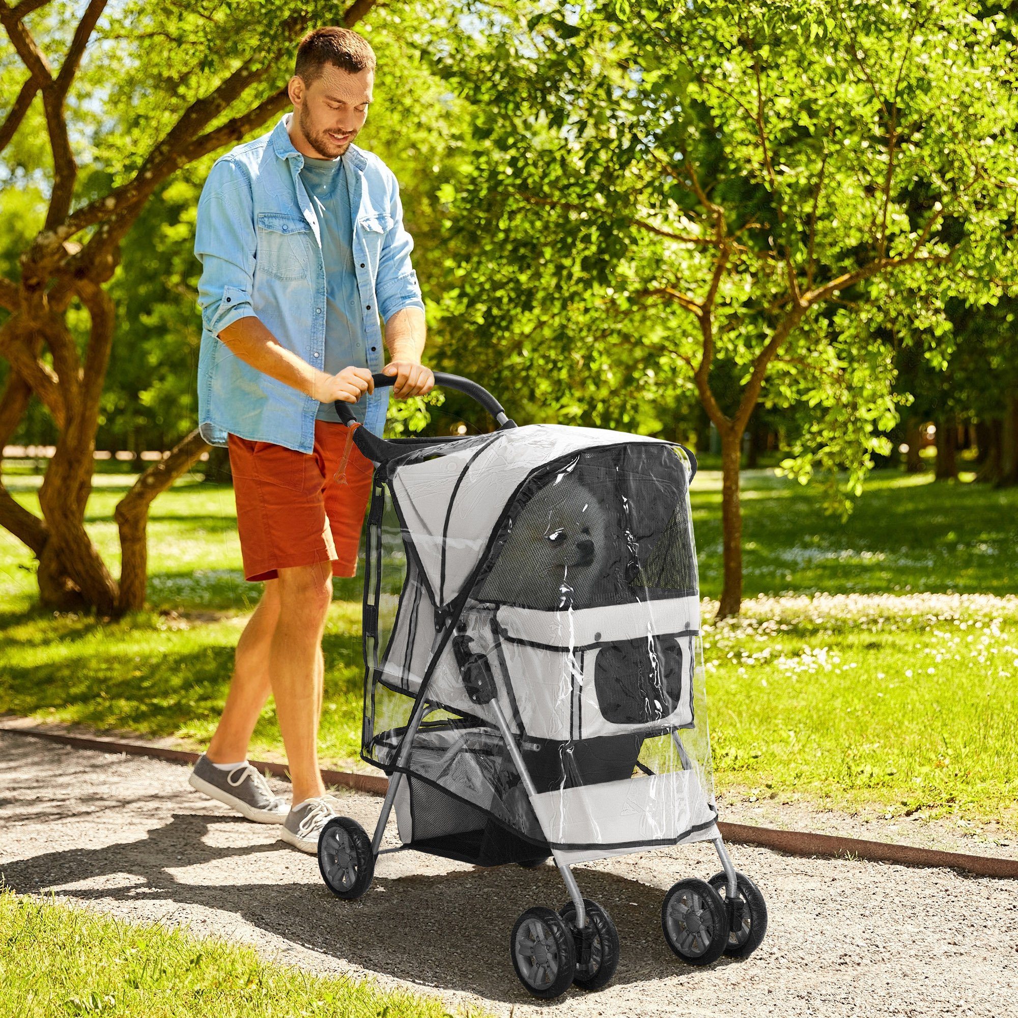 PawHut Hundebuggy Haustierbuggy, faltbar, mit Korb, Becherhalter, 75 x 45 x 97 cm, Grau, (1-tlg), Hundebuggy