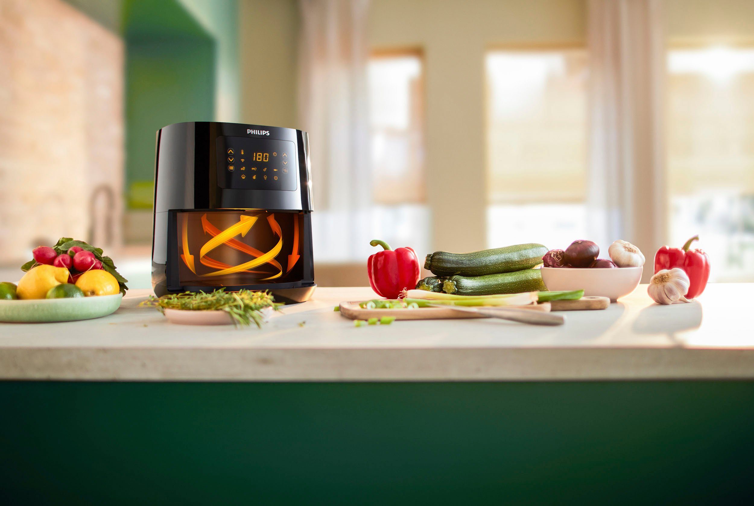 Philips Heißluftfritteuse HD9255/90 Airfryer Essential Connected, 1400 W, Rapid Air Heißlufttechnologie, digitales Display, mit W-Lan