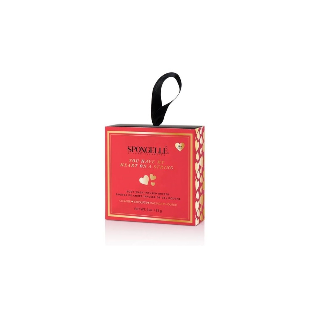 spongelle BOXED HEART ON A STRING - CAMELIA ROSE (14+ USES) Eponge de corps infusée de gel douche