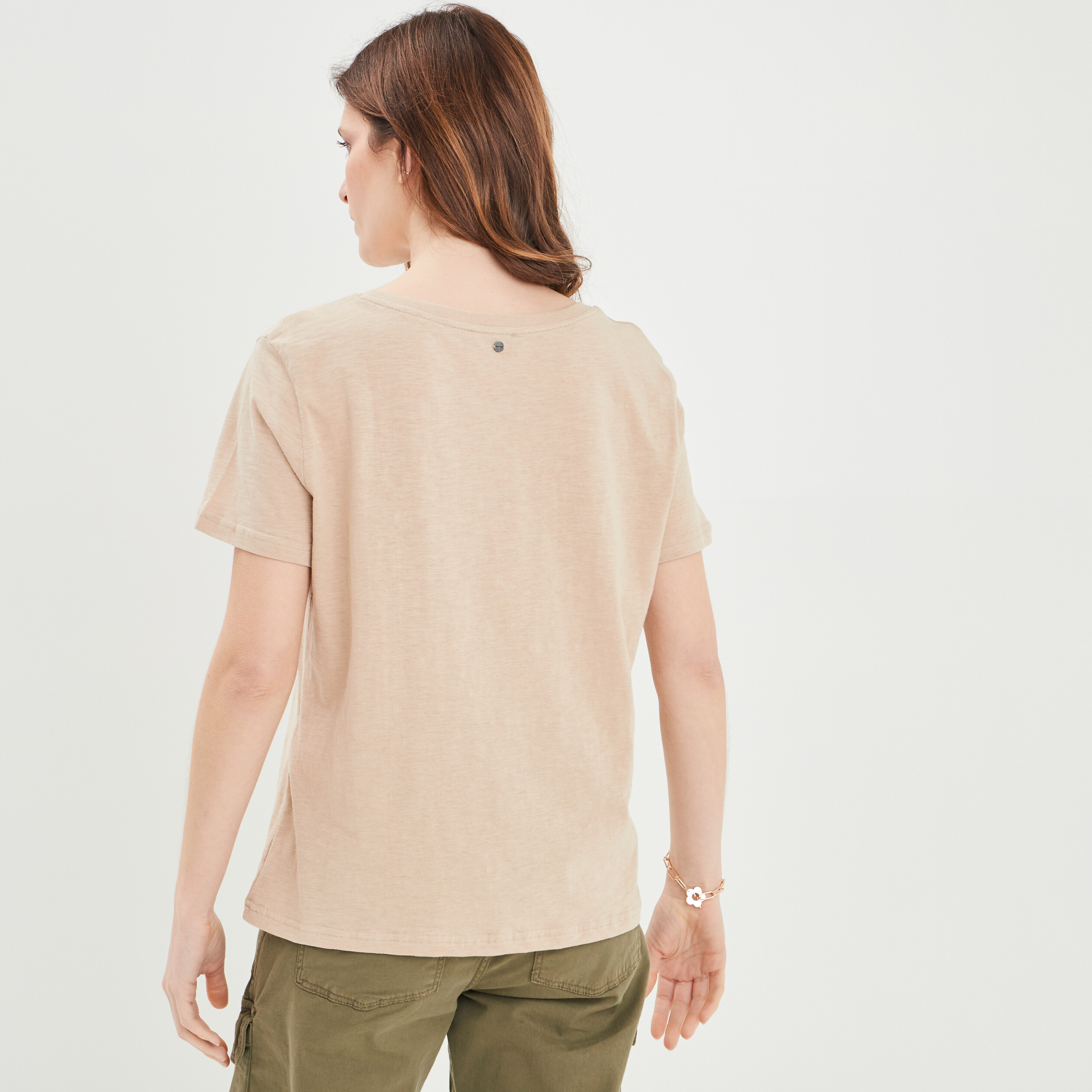 T-shirt coton manches courtes marron femme | La Halle