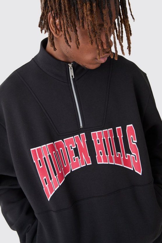 Tall kastiger Oversize Sweatshirt-Trainingsanzug mit 1/4 Reißverschluss