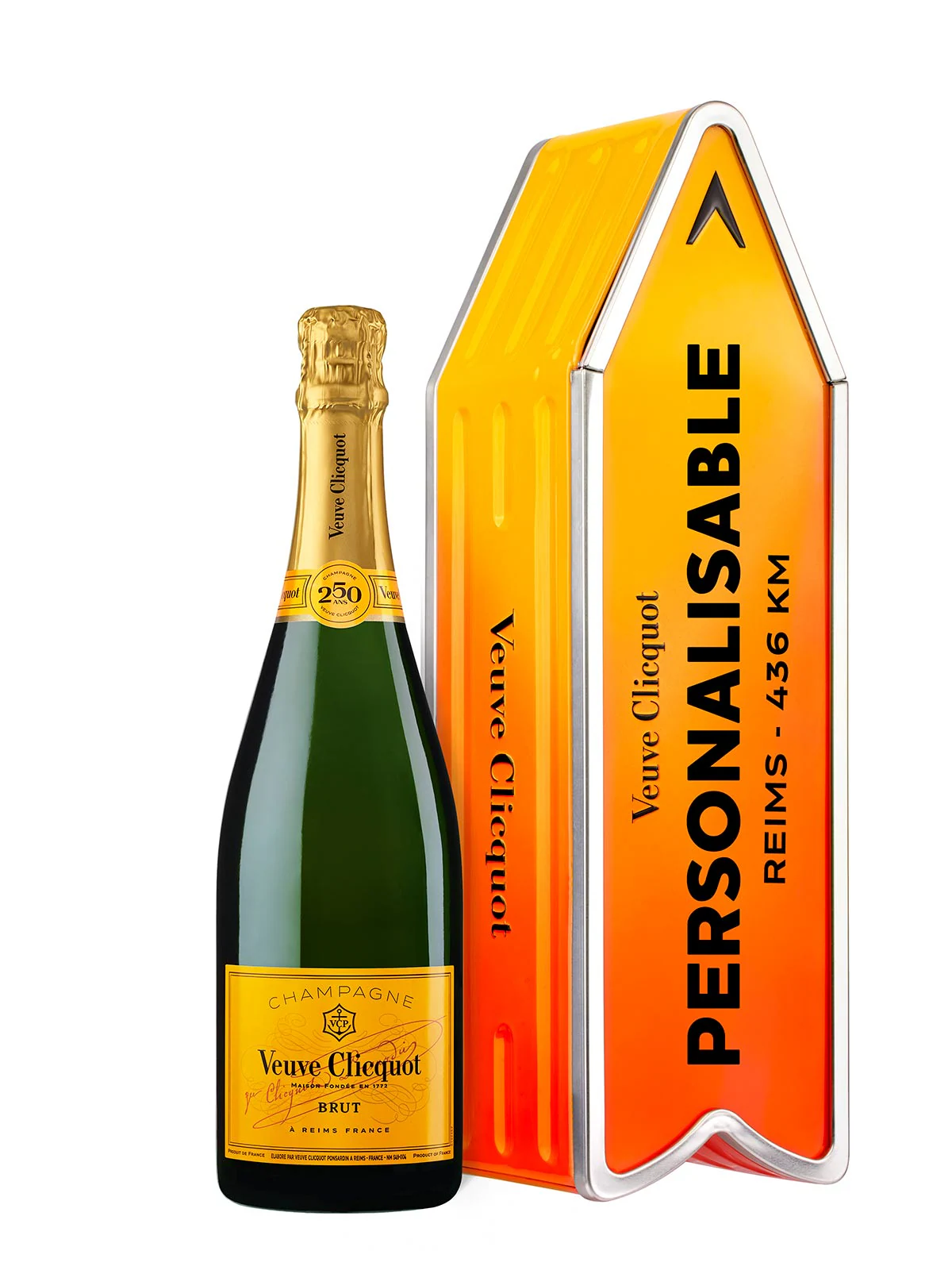 Veuve Clicquot Yellow Label personalisierbarer Arrow in orangefarbenem Farbverlauf