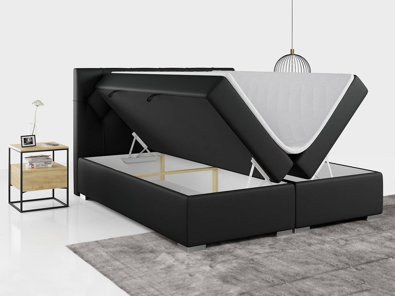 MKS MÖBEL Boxspringbett ALDA, Doppelbett mit Multipocket-Matratze - Modern Bett