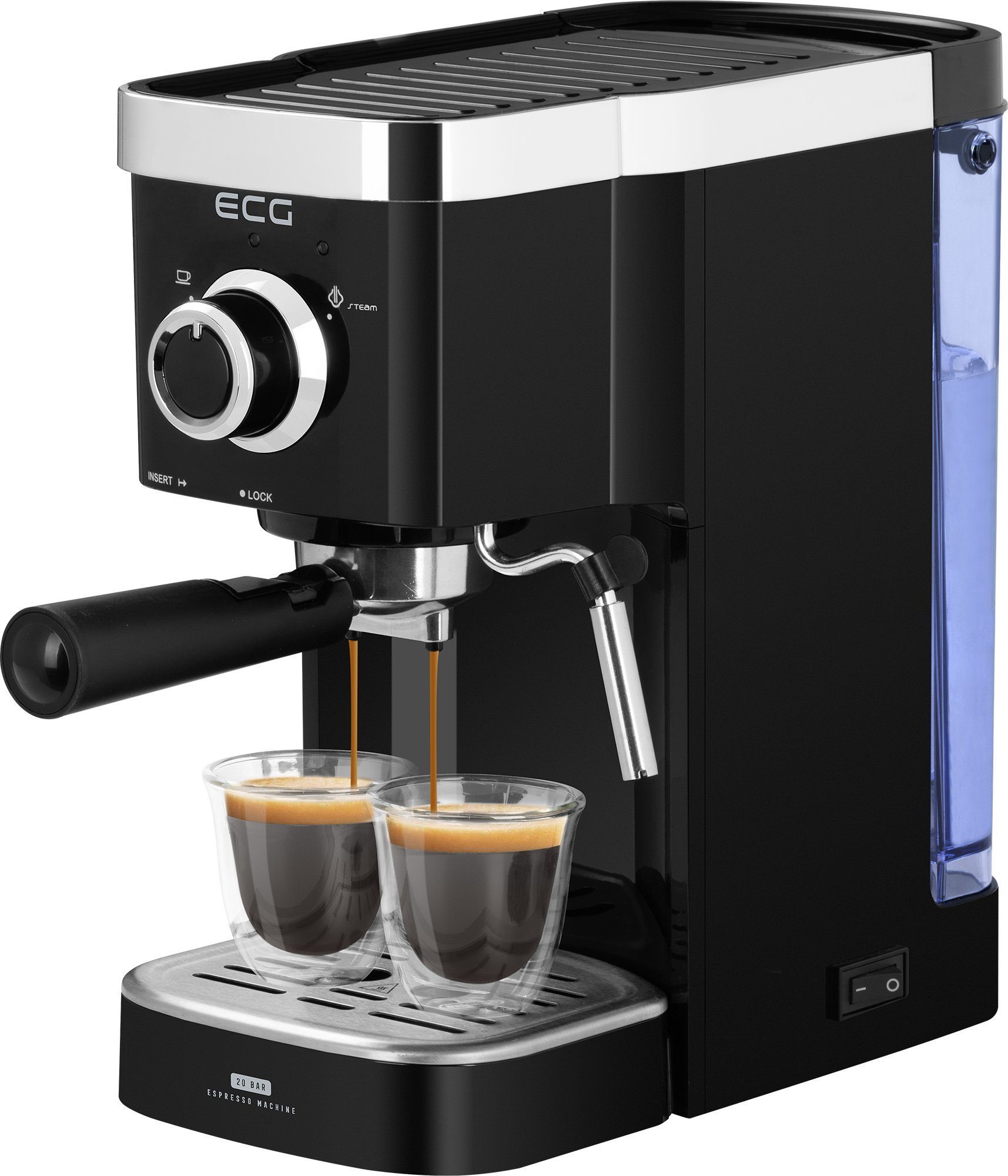 ECG Siebträgermaschine ESP 20301 Black, SLIM-Design, Dampfdüse zum Aufschlagen von Milch