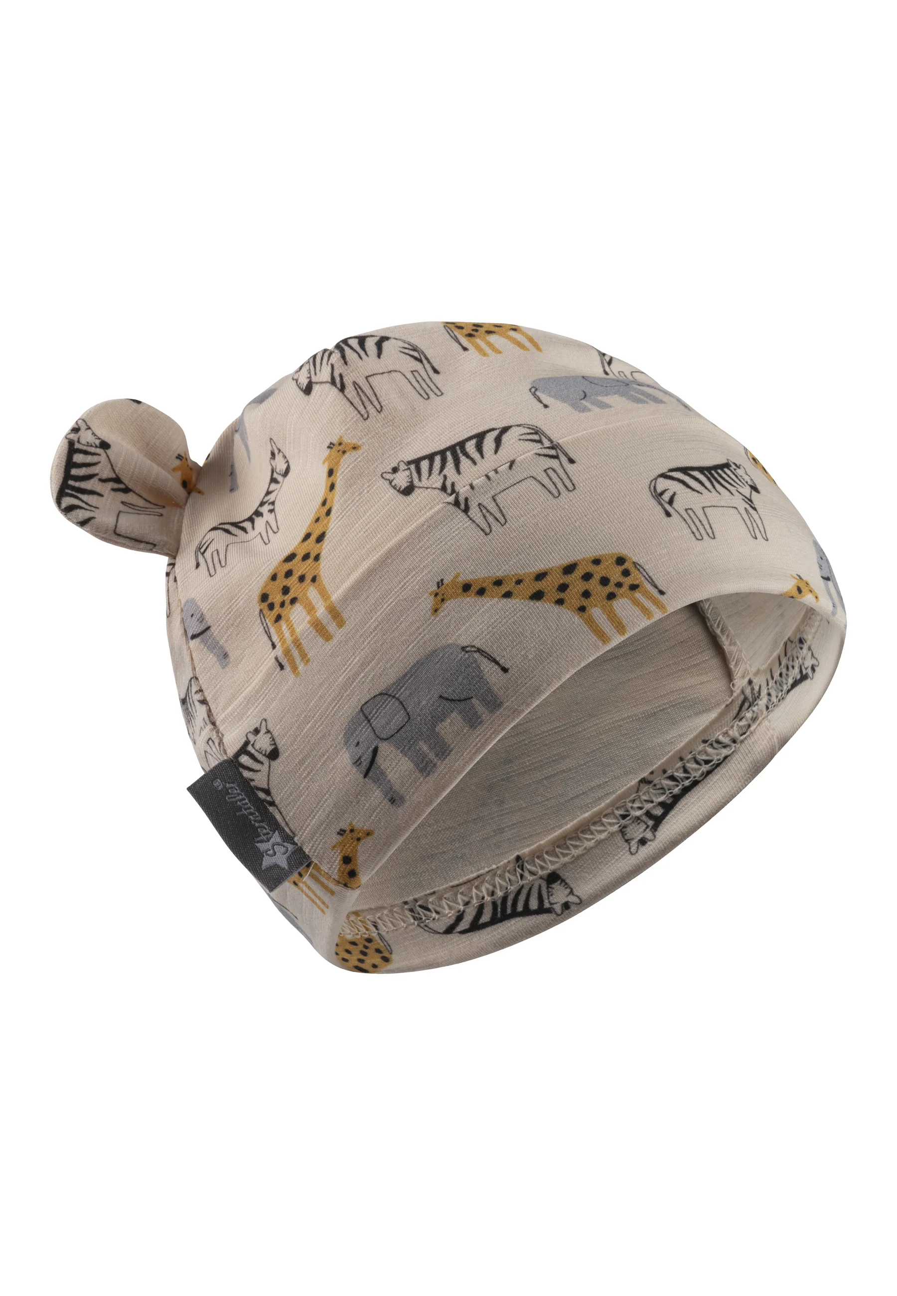 Beanie bedruckt mit Safari-Tieren in beige