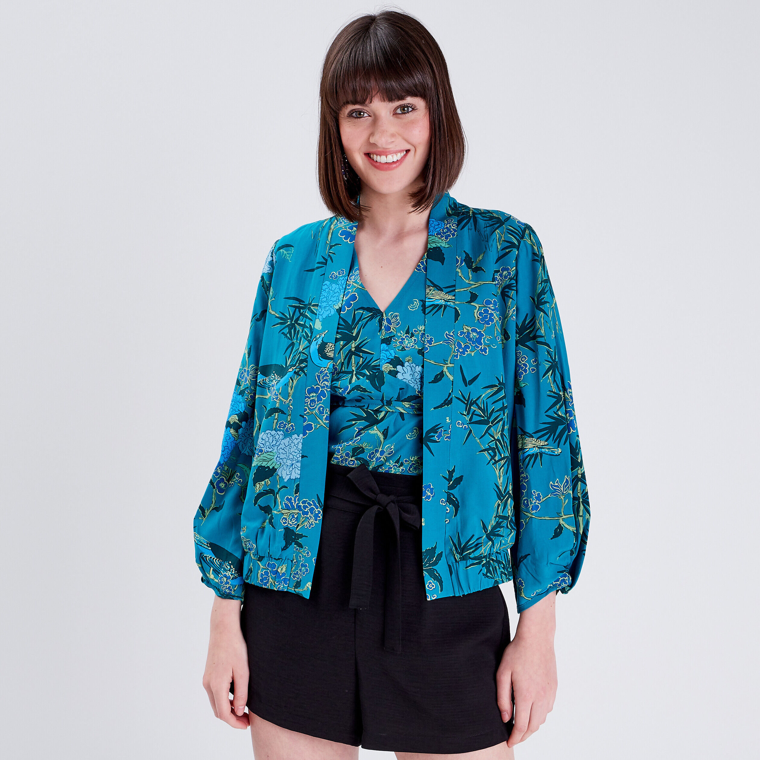 Veste droite manches 3/4 bleu femme | Cache Cache