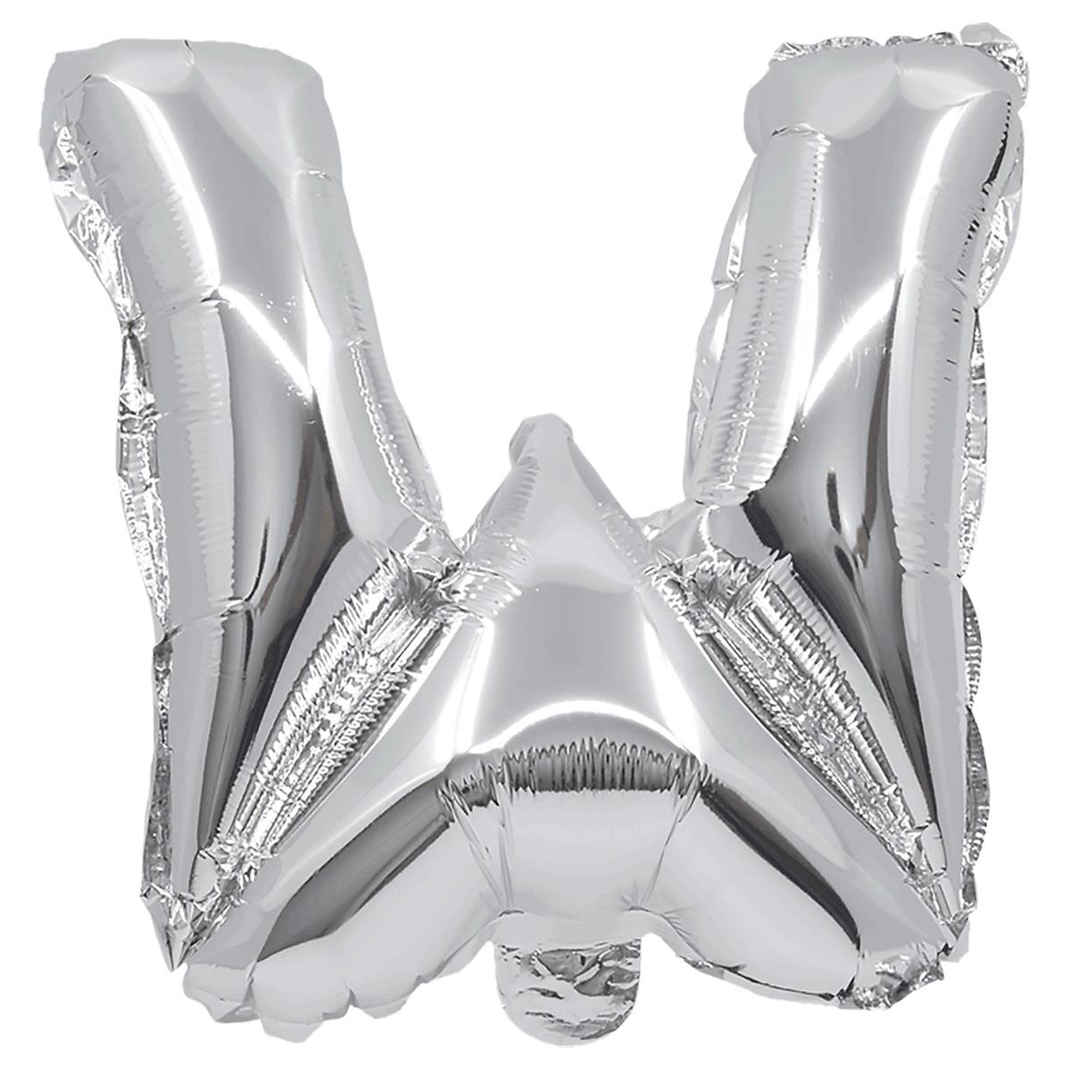 Folienballon Buchstabe W silber, 32 cm, inkl. Pustehalm