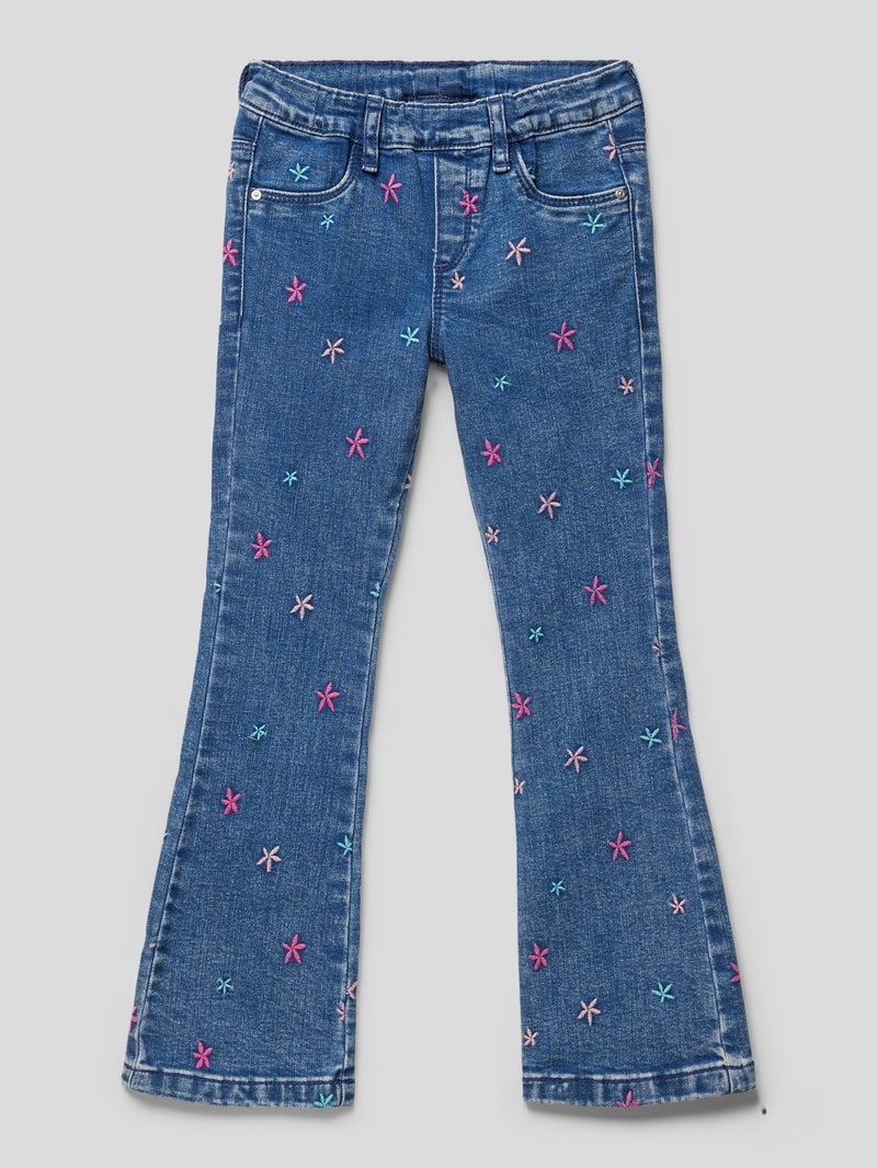 Jeans mit Motiv-Stitching in blau