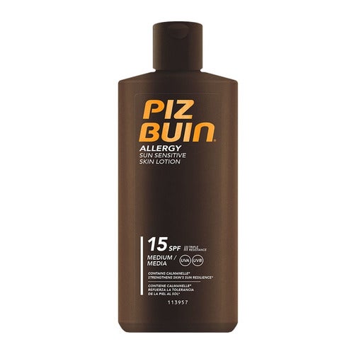 Lotion solaire Piz Buin pour peaux sensibles et allergiques, FPS 15, 200 ml
