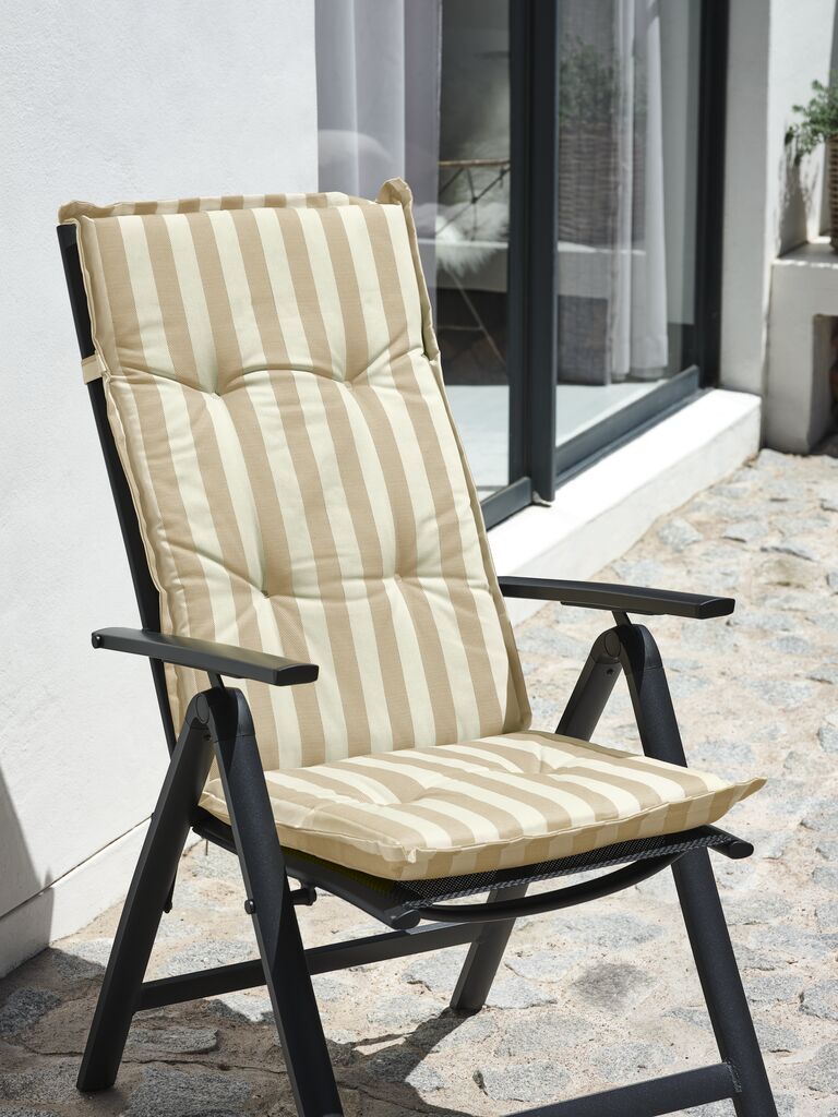 Chaise de jardin LANGMOSE avec coussin réglable, disponible en plusieurs couleurs.