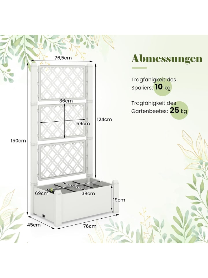 COSTWAY Hochbeet mit Rankgitter 76x45x150cm in Weiß günstig kaufen onesize