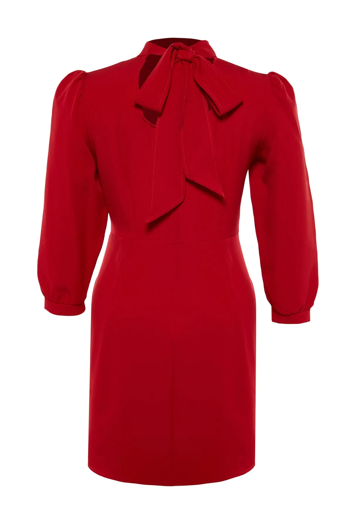 Trendyol Curve  Rotes, ungefüttertes, langärmliges Mini-Webkleid in A-Linie in Übergröße TBBAW23AH00035