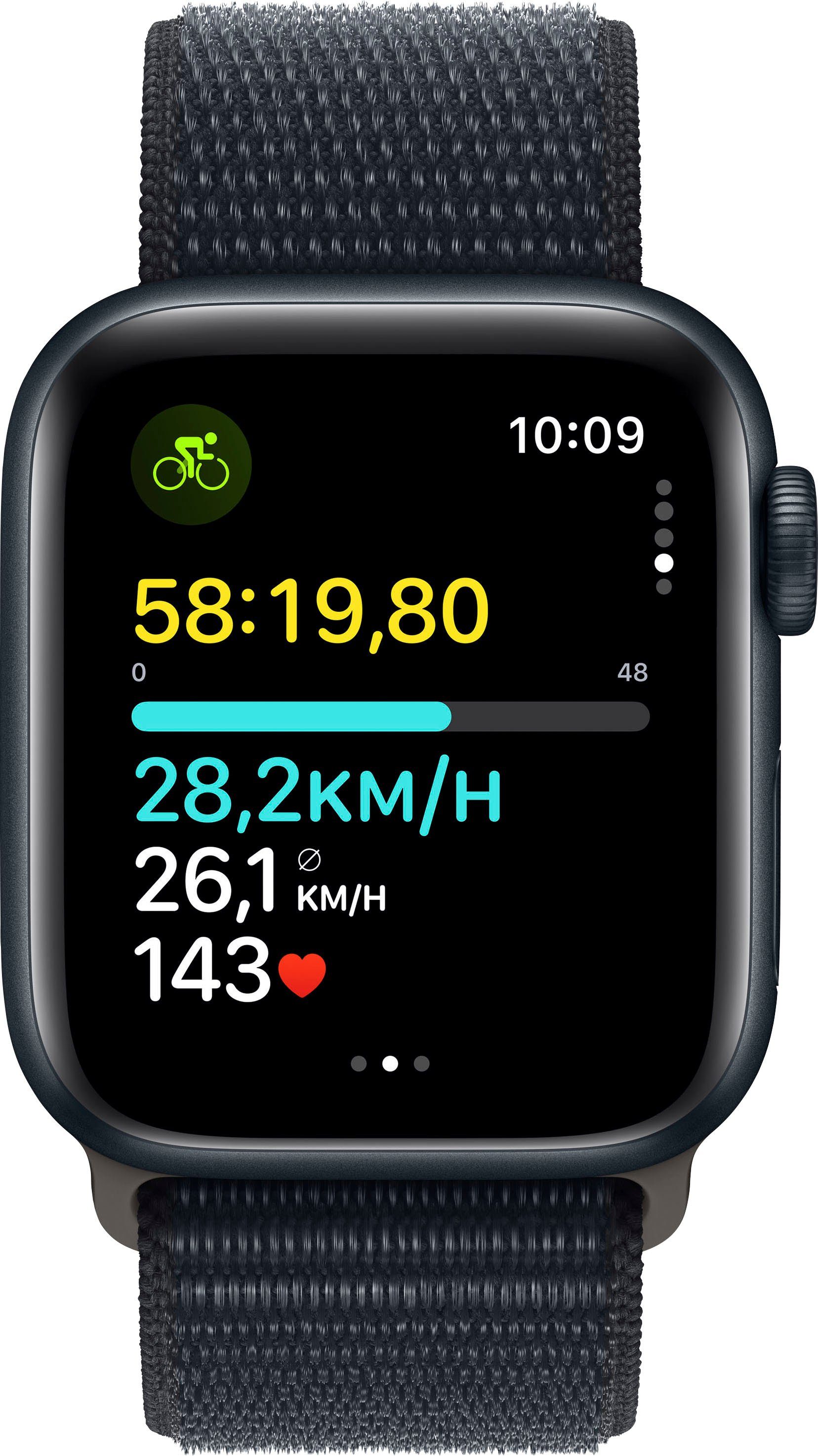 Apple Watch SE GPS 40 mm Aluminium + Cellular M/L Smartwatch (4 cm/1,57 Zoll, Watch OS 10), Sport Loop