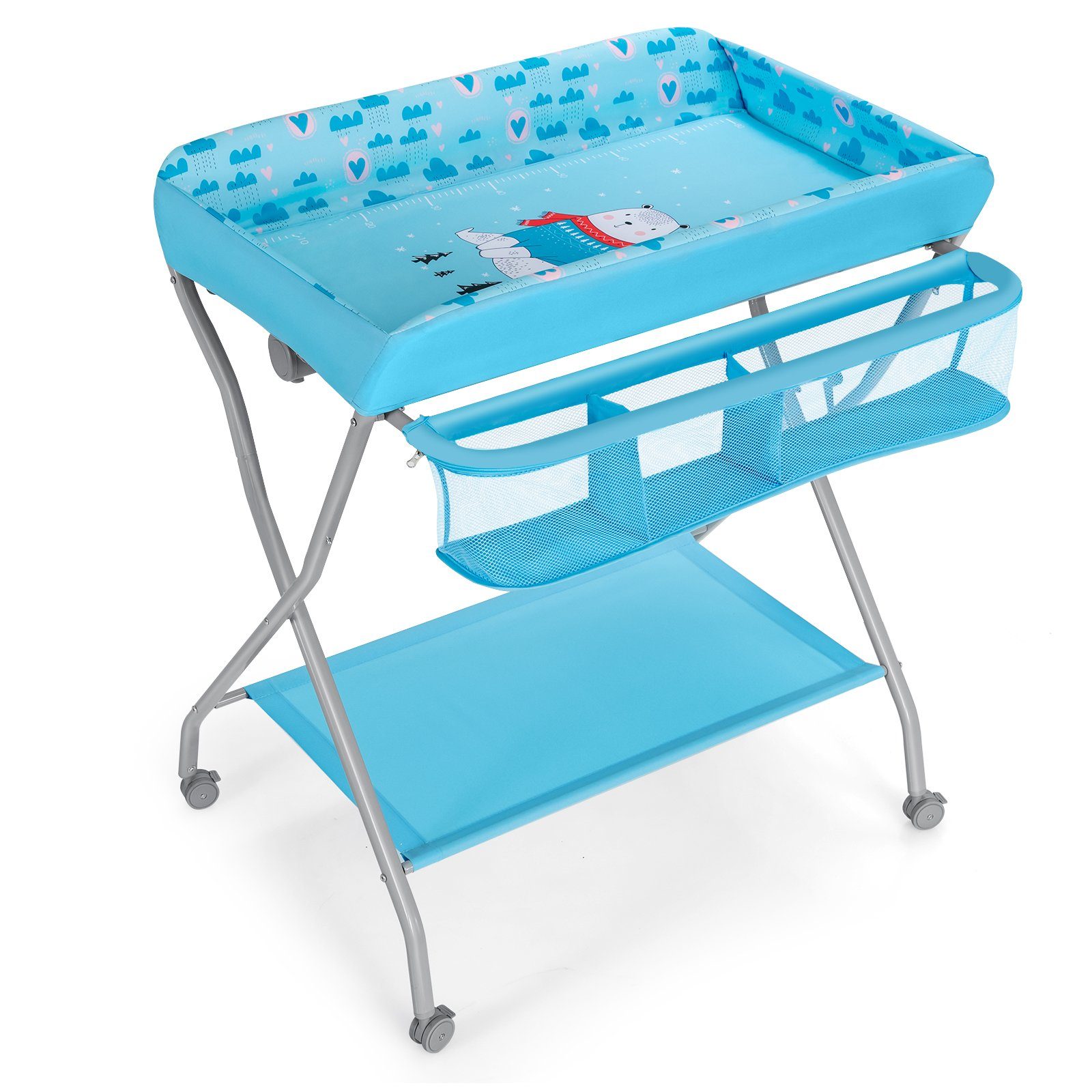 COSTWAY Wickeltisch, klappbar & rollbar, mit Sicherheitsgurt, bis 11kg