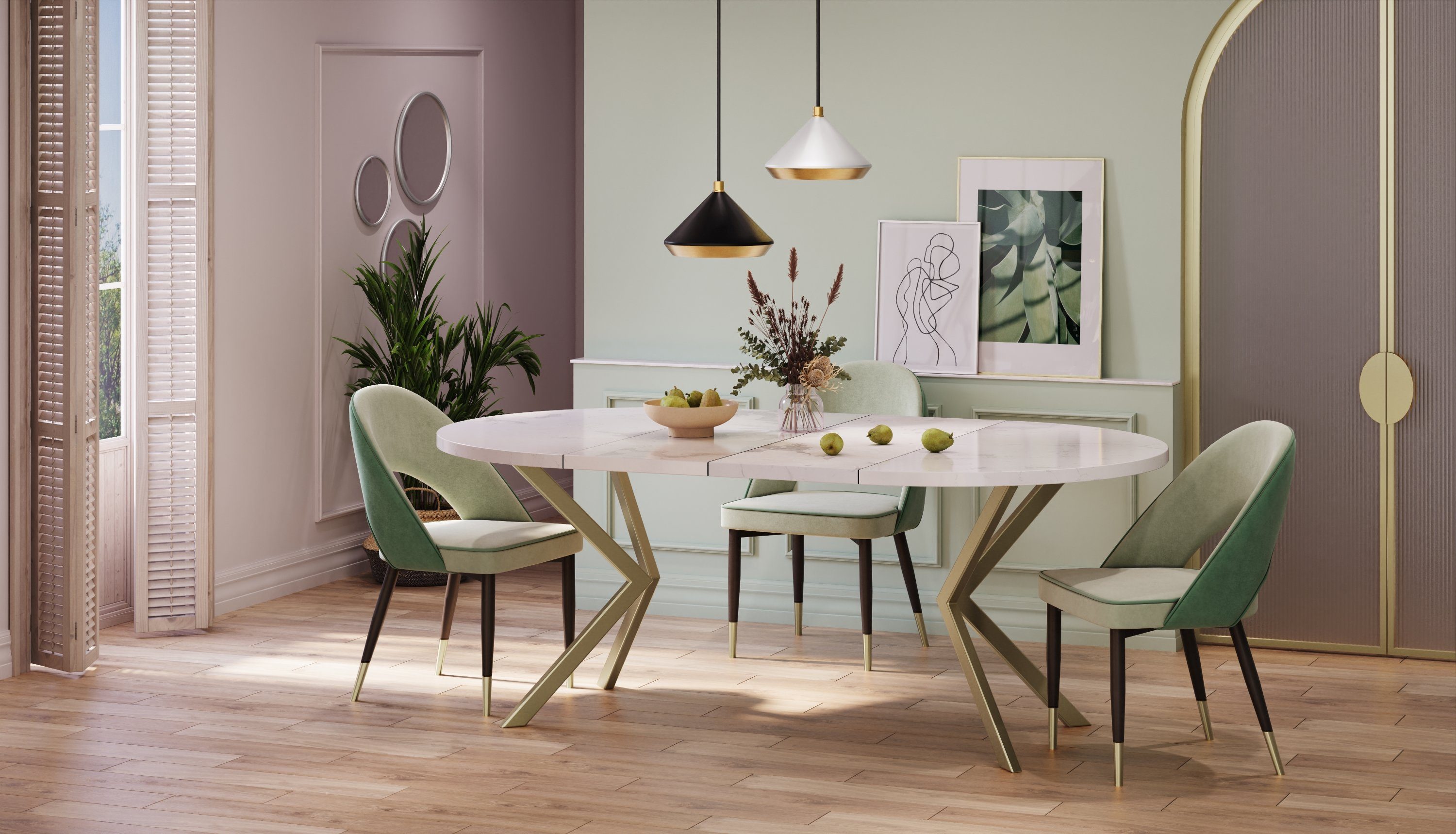 Polini Home Esstisch Esstisch ausziehbar BAARN 100/180 Marmor/Gold, hitzebeständig, stoß- und kratzfest, laminierte Tischplatte, extra